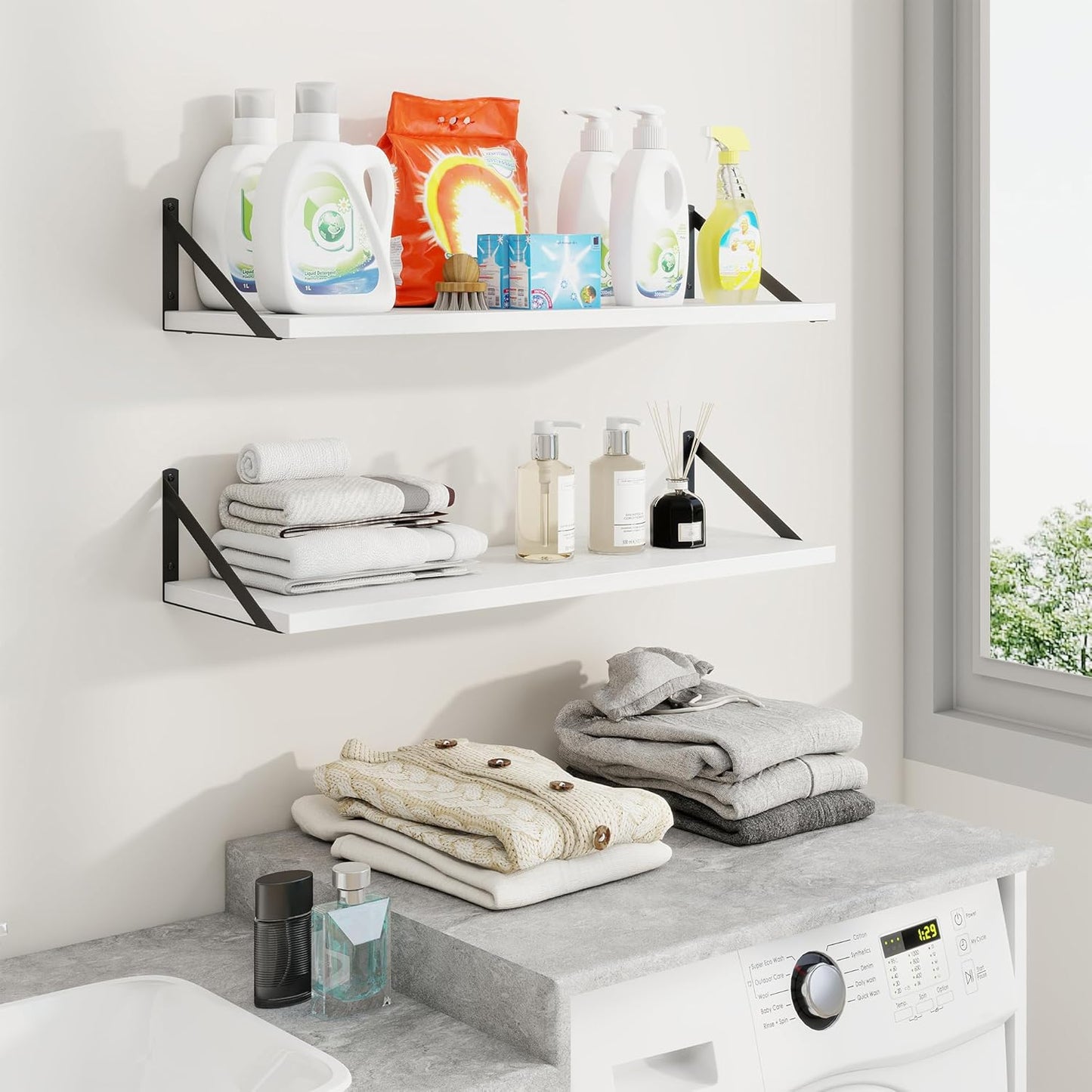 Axeman White Floating Shelves for Wall - 30 Inch Wide x 10 Inch Deep Floating Shelves Set of 2 -White Wide Wall Shelves for Living Room Bathroom Bedroom