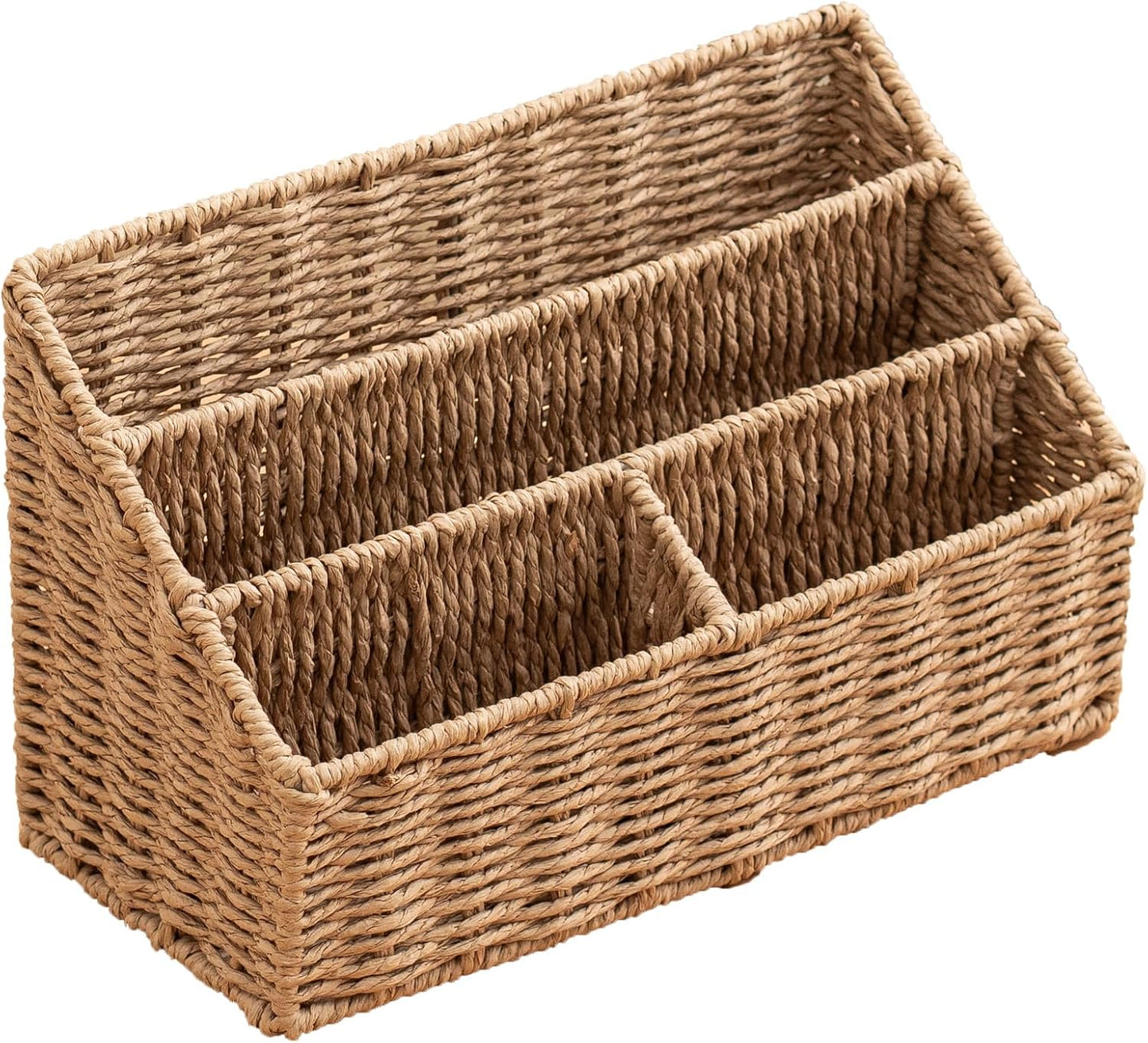 Woven Divided Storage Basket Desk Organizer Tabletop Mail Holder Countertop Paper Woven Basket Home Office Supplies (4 Compartments)