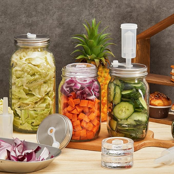 Tessco for you 4 Set Fermentation Kit, Wide Mouth Fermentation Lids with Weights for Mason Jars Sauerkraut Probiotic Food (No Jars)