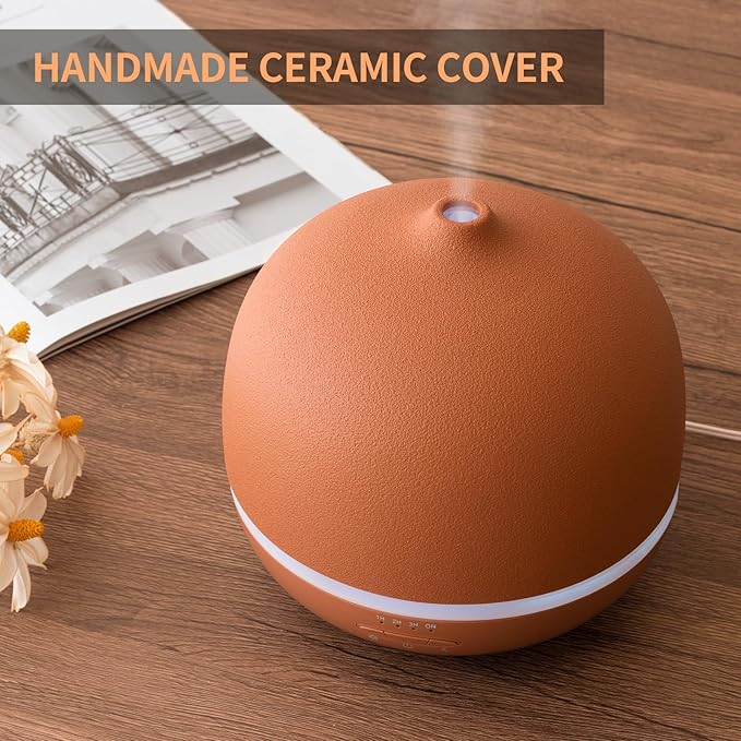 Wanlola Stone Diffusers for Essential Oils Large Room,500ml Handmade Ceramic Diffuser with 4 Timer & 10 Ambient Light Settings for Home Office (Terracotta)