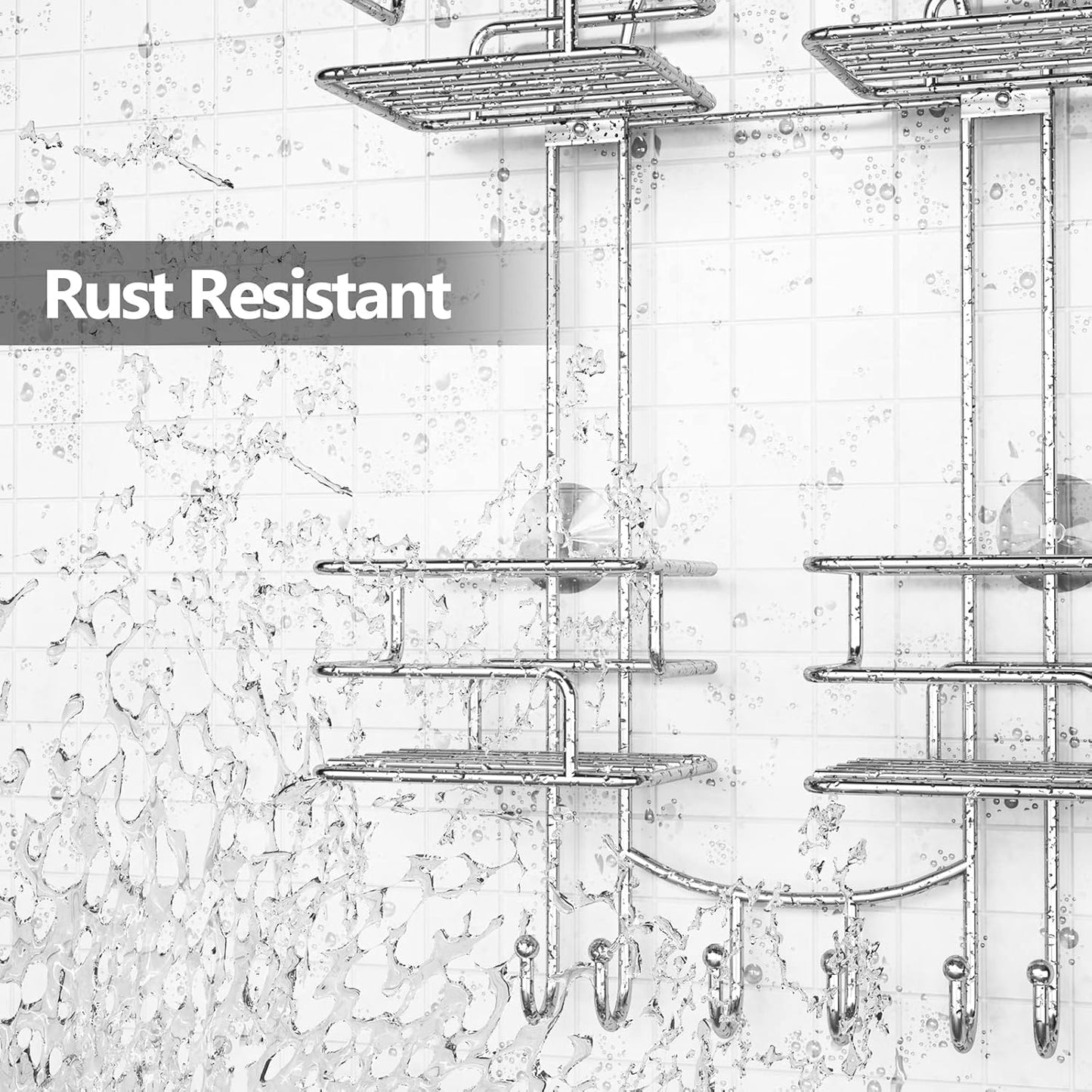 SRIWATANA Shower Caddy Organizer Hanging Over Head, Bathroom Shower Rack Hanger with Hooks for Razors - Chrome