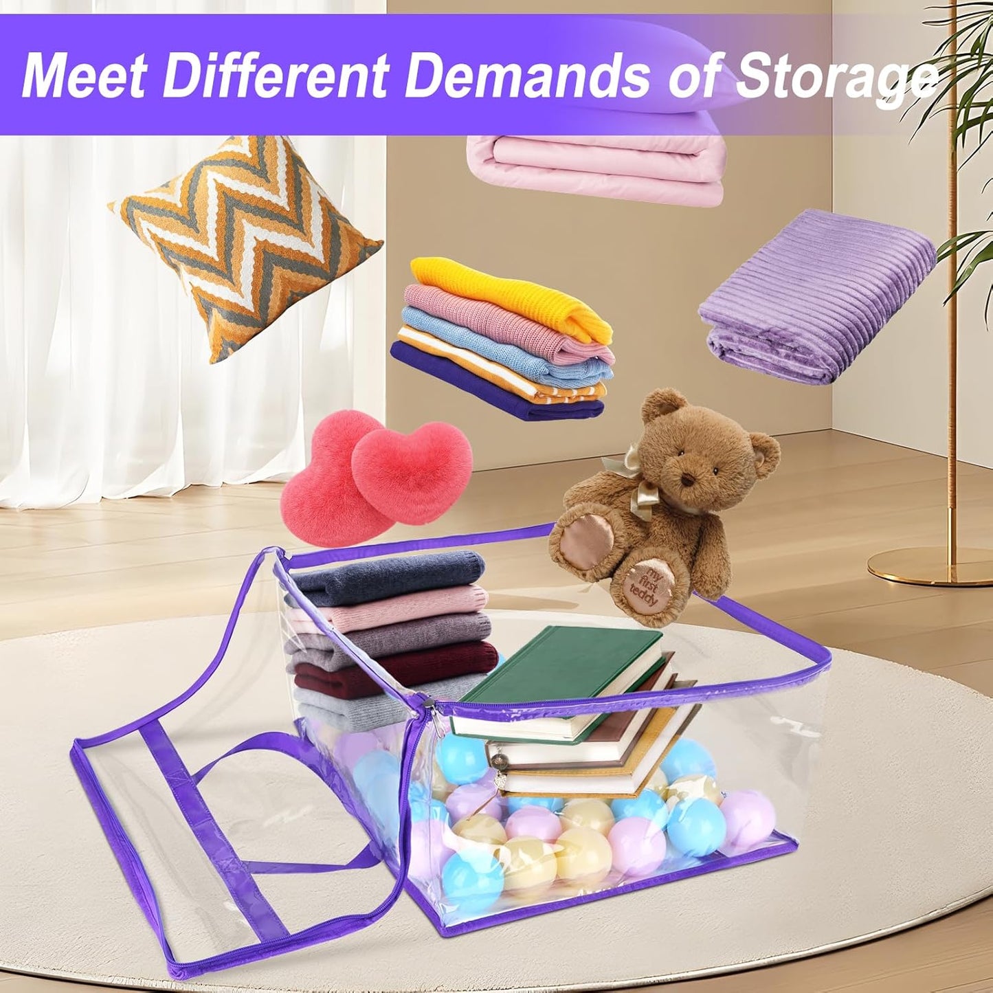 2 Pack Clear Zippered Storage Bags for Clothes, Closet Organizers and Storage Vinyl Bag for Bedding, Linen, Blankets, Comforters, Clothes & Toys Multi Purpose & Space Saver PVC Organizers