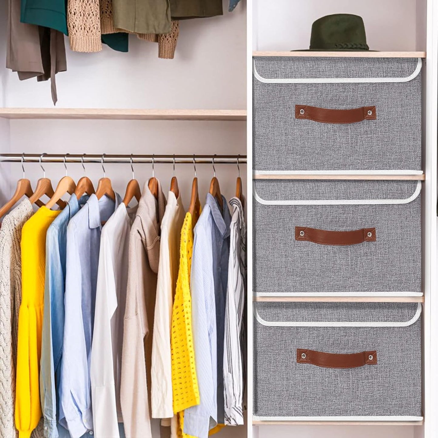 Yawinhe Collapsible Storage Boxes, Foldable Bin with Lids, Cube Clothes Organizer Basket with Handles, Grey, 13.0''Lx9.0''Wx7.9''H, 1-Pack, SNK024GS-1