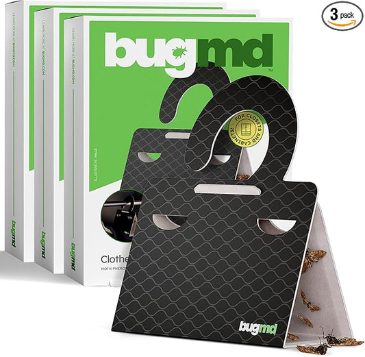 BugMD Clothes & Pantry Moth Traps (18 Count) – Sticky Glue Pheromone-Based Repellent for Closets, Cabinets & Wardrobes – Non-Toxic - Black