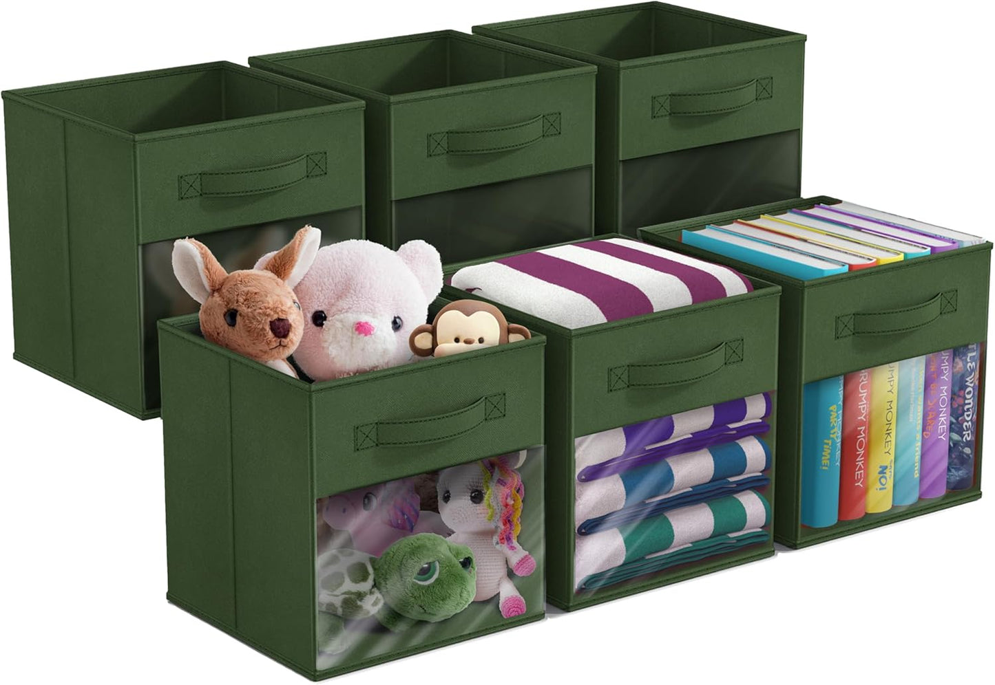 Sorbus 11 Inch Storage Bins with Clear Window - 6 Foldable Baskets for Organizing Clothes, Toys, Books - Sturdy Collapsible Fabric Storage Cubes with Handle - Storage Baskets for Shelves, Closets