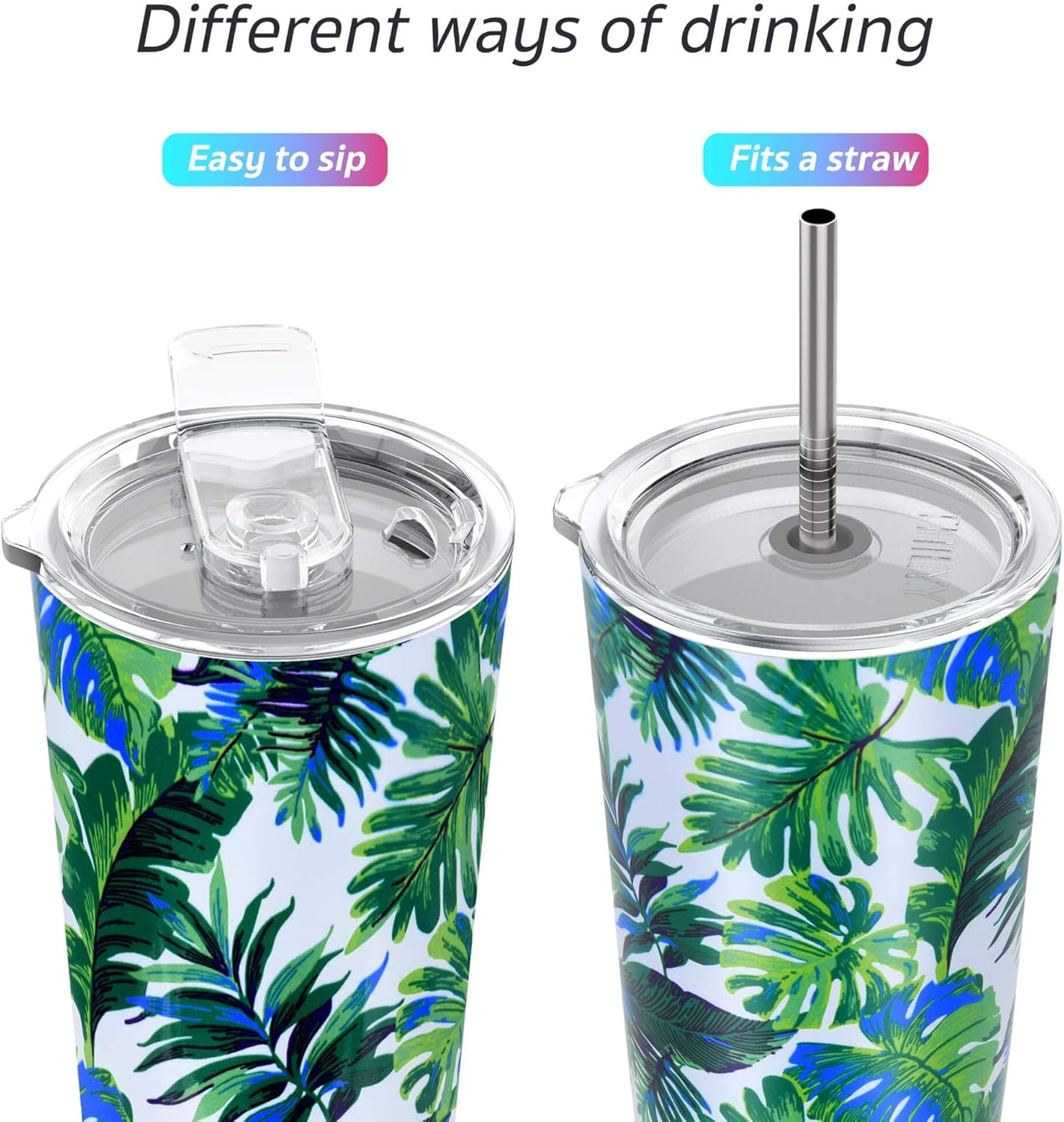 THILY Tumbler Stainless Steel Coffee Cup 26 oz Triple-Insulated Travel Mug with Splash-Proof Lid, for Ice Drinks and Hot Beverage Smoothies Cup, Green Plants