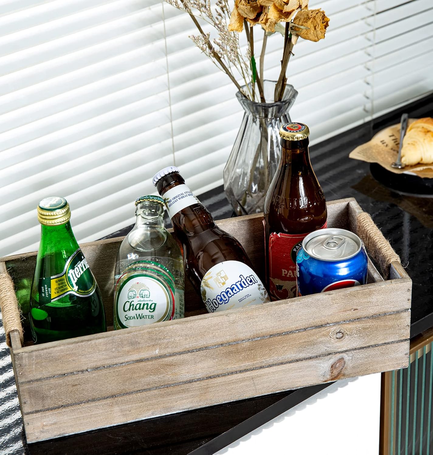 TIMRIS Rustic Wooden Toilet Paper Holder, Farmhouse Bathroom Decor, Toilet Tank Basket, Decorative Storage Container (Rustic Gray)