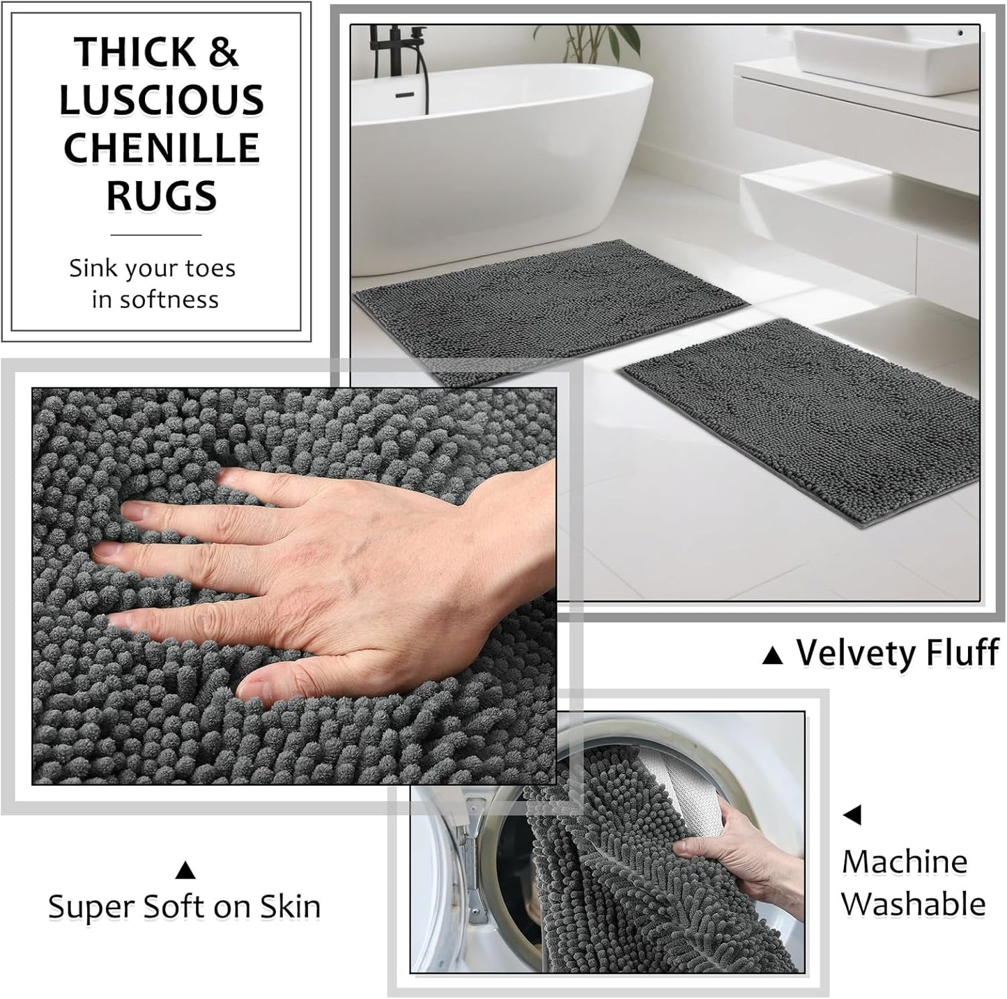 8-Piece Grey Bathroom Set - Resin Bathroom Accessories Sets Complete with Shower Curtain and Rugs, Soap Dispenser, Toothbrush Holder, Tumbler & Apothecary Jars