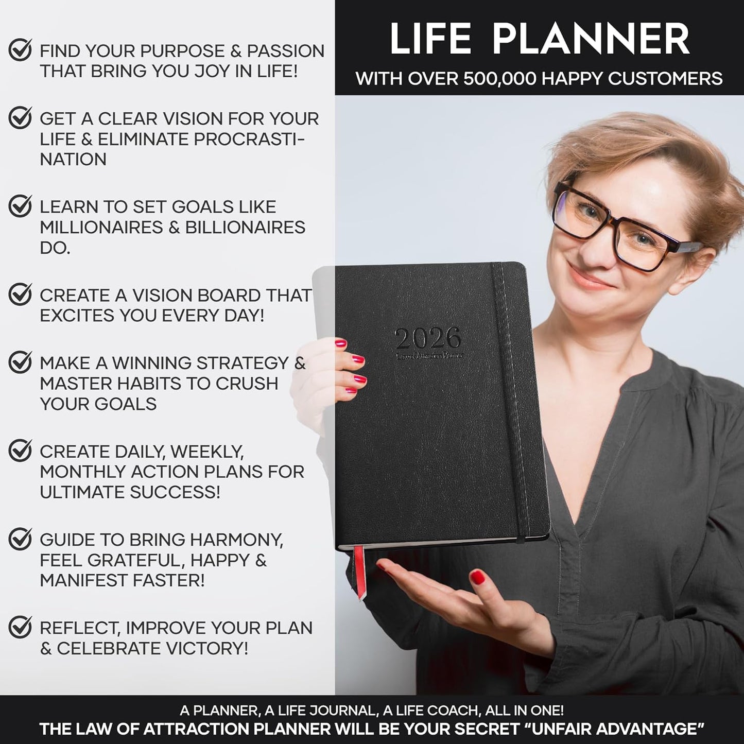 2026 Planner Weekly and Monthly | Law of Attraction Planner with Panduo App | A 12 Month Journey for Productivity, Gratitude & Goal Setting | Includes Foldable Vision Board, Gift Box & Stickers