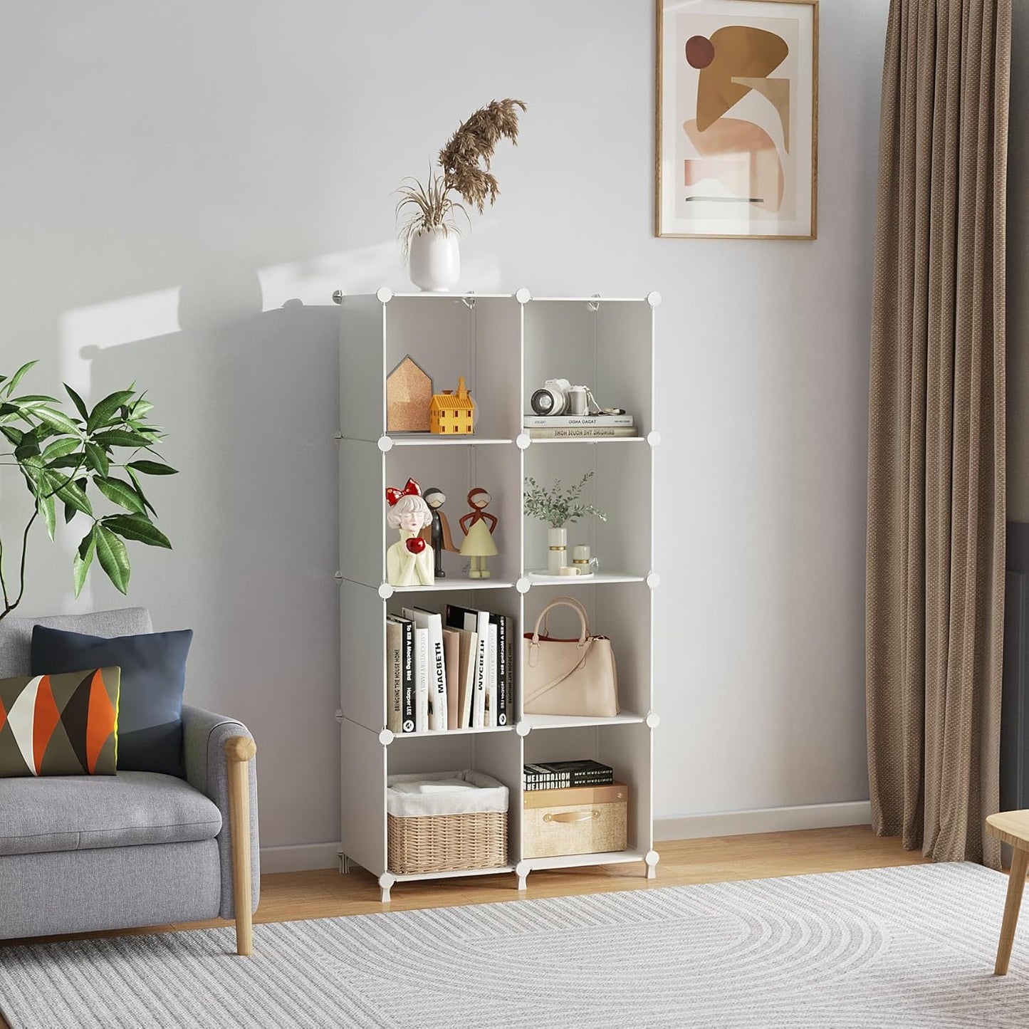 AWTATOS 8 Cube Storage Organizer, Closet Organizer Storage Shelf, Bookcase Bookshelf, DIY Stackable Storage Cubes Shelves for Closet, Bedroom, Home, Office, White