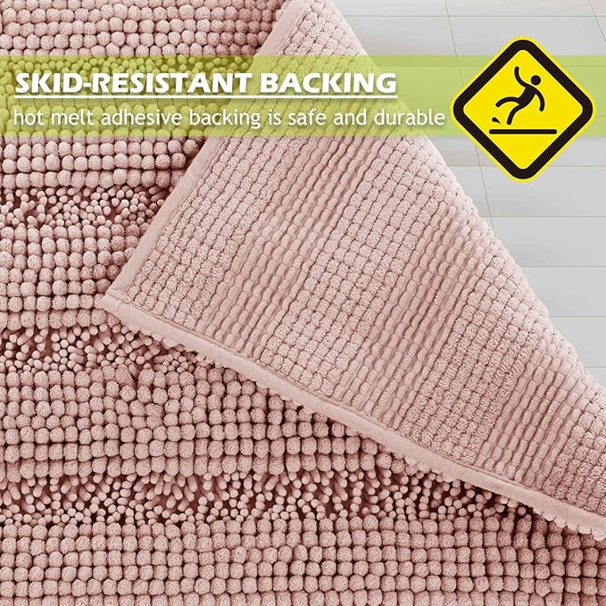 KGORGE Bath Mat for Bathroom - Soft Shower Rug Farmhouse Quick Drying Washable Absorbent Non-Slip Super Soft Chenile Bathtub Carpet Decorations for Family, Pink, 60 x 24, 1 Piece