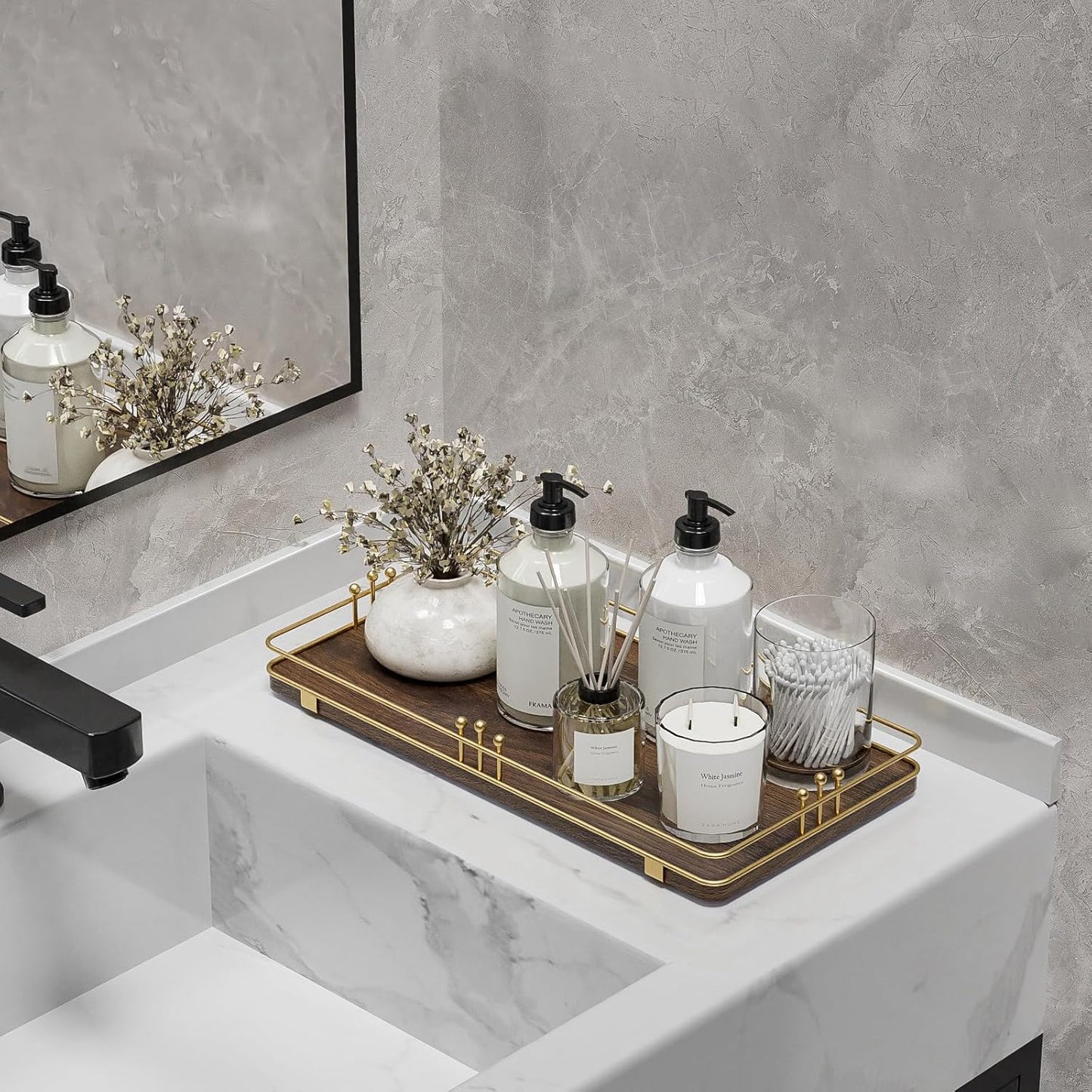 Toilet Paper Basket, Bathroom Basket for Counter Toiletries Towel Decor, Toilet Tank Tray, Guest Back of Toilet Organizer Storage, Vanity Tray for Perfume Makeup, Kitchen 13”x6.5” Brown-Gold