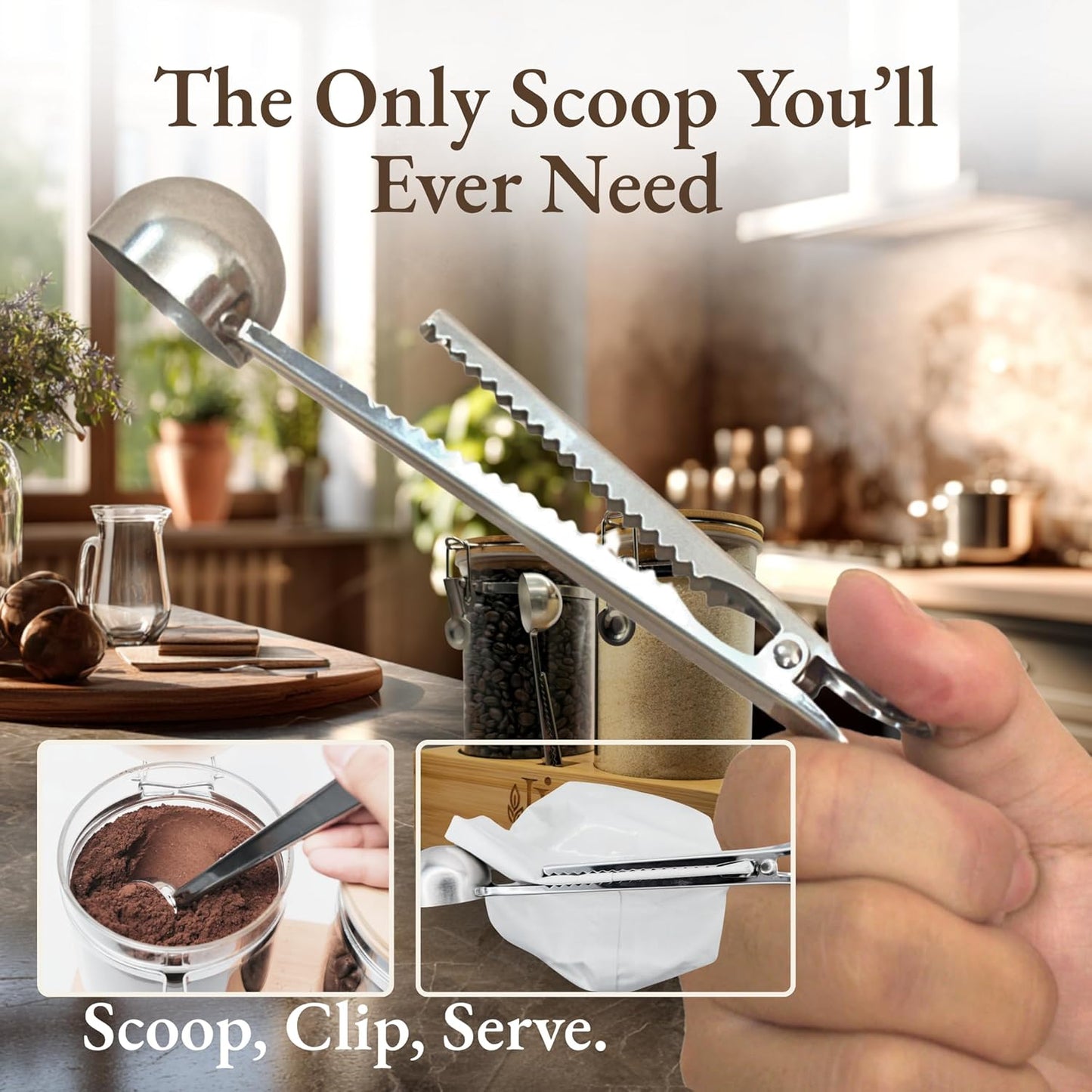 Airtight Coffee Canister with Scoop | Curated Glass Storage Set for Beans, Grounds & Sugar | 9-Piece Ritual Organizer with Bamboo Base, Versatile Artisan Spoon, Labels & Cleaning Brush