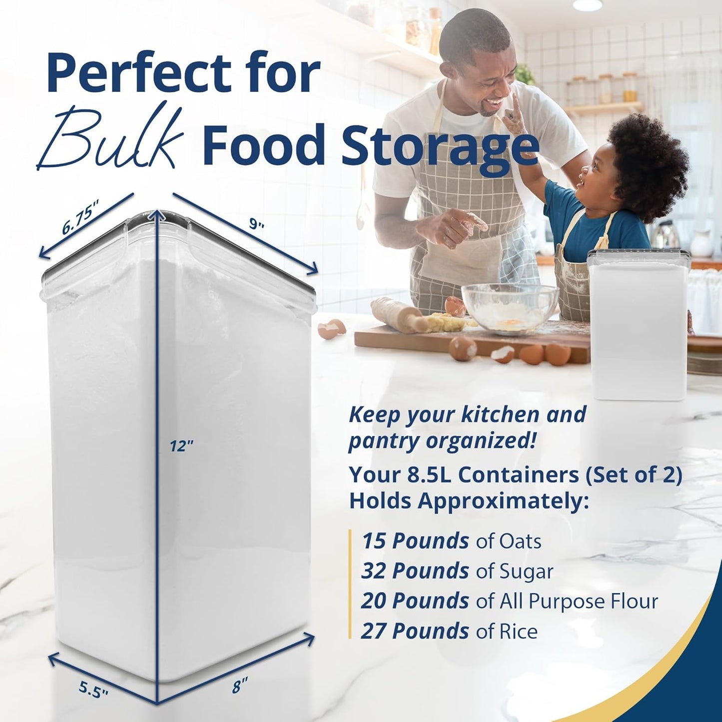 Reli. 8.5L Airtight Food Storage Containers with Lids (2 Sets) Kitchen Organizers and Storage Containers, Pantry Organizers | BPA Free Plastic XXL Set w/ 2 Measuring Cups, 6 Labels, Pen