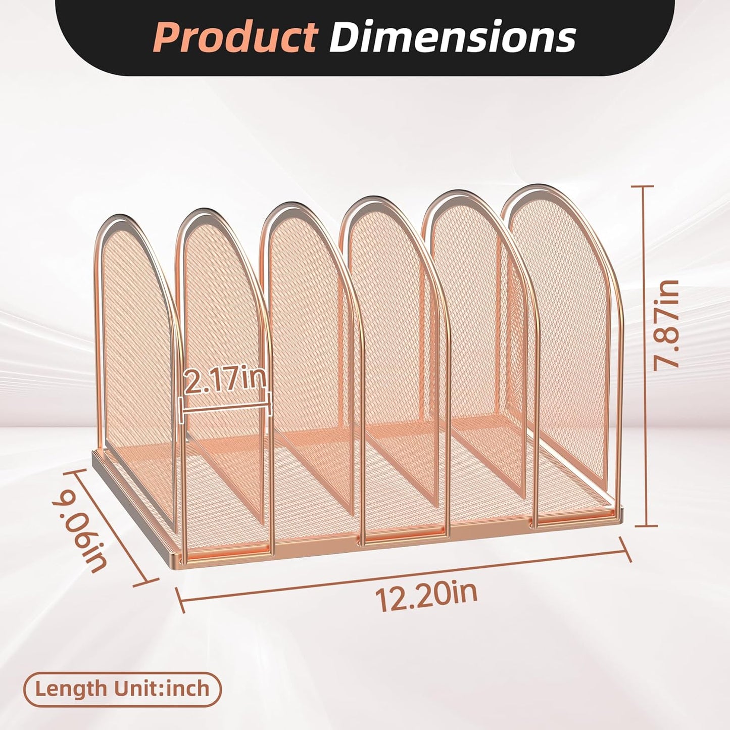 SUPEASY File Organizer for Desk, 5-Section Mesh Desk Organizer, Vertical File Holder Desktop Organizer File Sorter, File Folder Holder for Office Supplies, Rose Gold