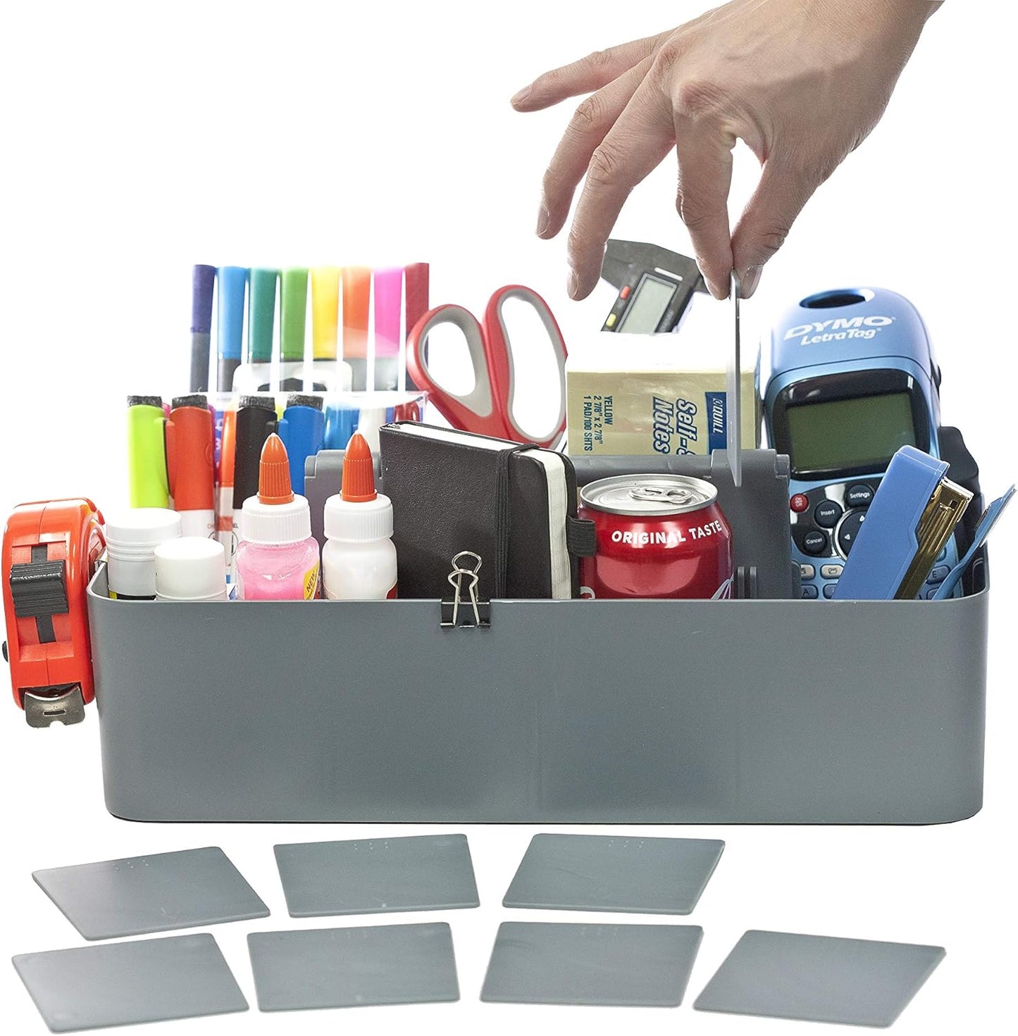 Portable Caddy - Stackable Plastic Caddy with Handle | Desk, Makeup, Dorm, Classroom Art Organizers (Made In Usa) (Indie Pink/Orion Gray)