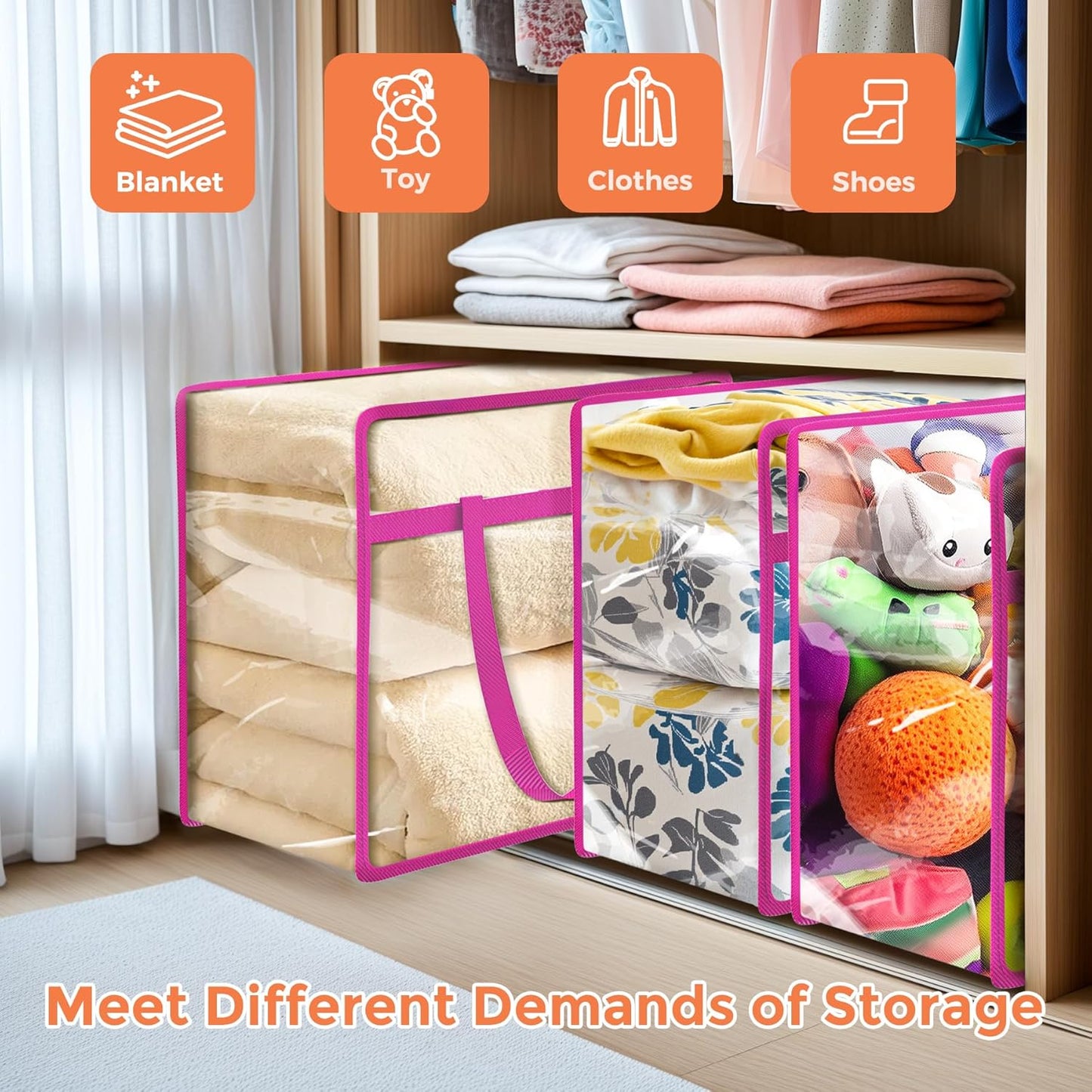 Budding Joy Clear Zippered Storage Bags for Clothes,40L Closet Organizers and Storage Containers Vinyl Moving Bag for Bedding, Linen, Blankets, Comforters, Clothing & Toys