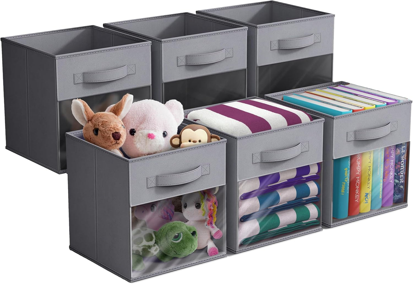 Sorbus 11 Inch Storage Bins with Clear Window - 6 Foldable Baskets for Organizing Clothes, Toys, Books - Sturdy Collapsible Fabric Storage Cubes with Handle - Storage Baskets for Shelves, Closets