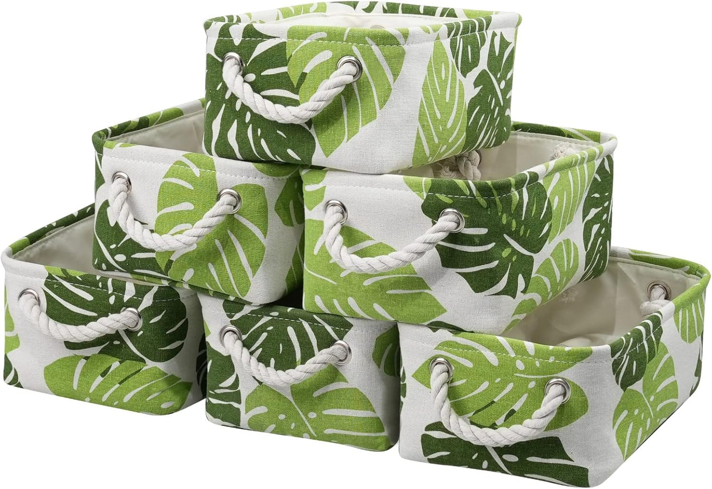 Storage Cubes, Storage Bins Baskets for Organizing 6 Pack for Organizing Toys, Clothes, Closet Baskets with Rope Handles for Nursery Home(White and Green,12"L×8"W×5"H)