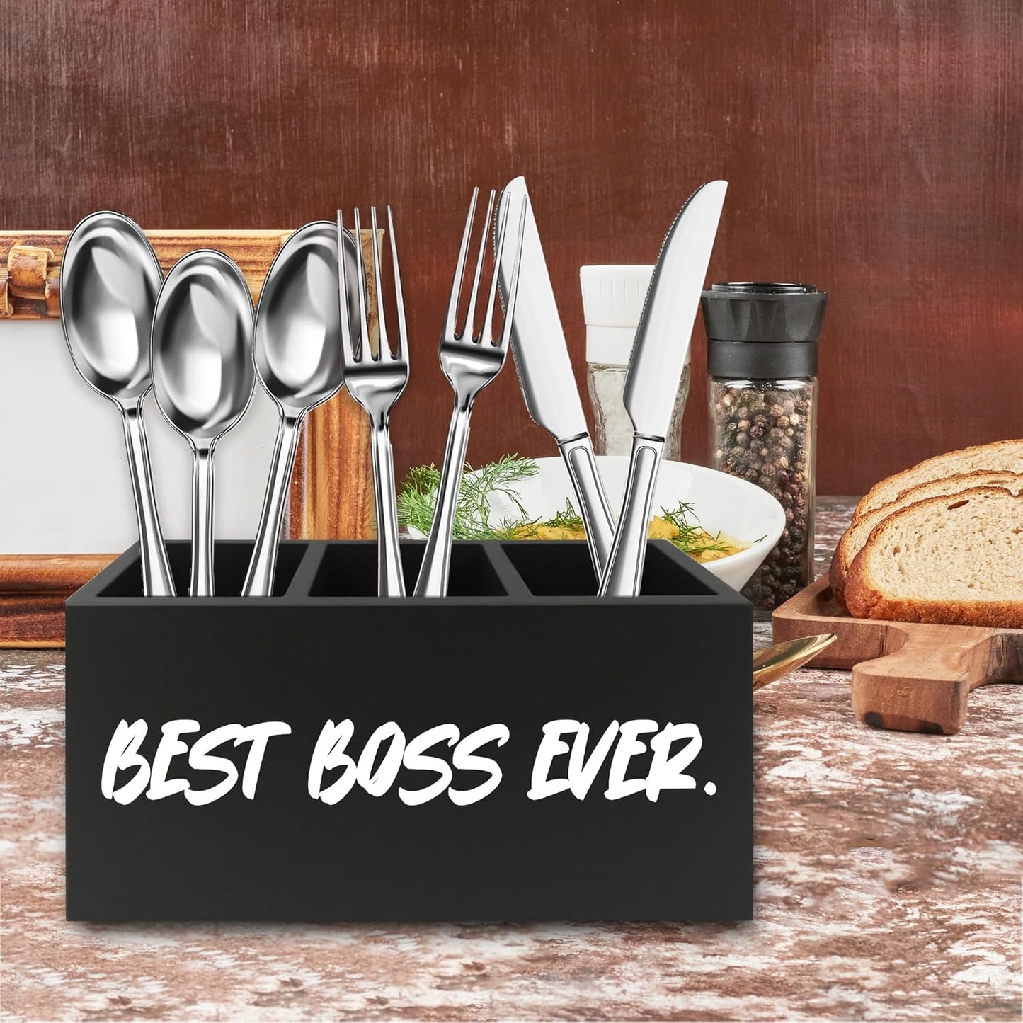 Boss Gifts Pen Pencil Holder Organizer for Desk, Bosses Leader Appreciation Gifts, Best Boss Ever Wooden Box Signs Decorations for Home Workplace Office Desk Tabletop