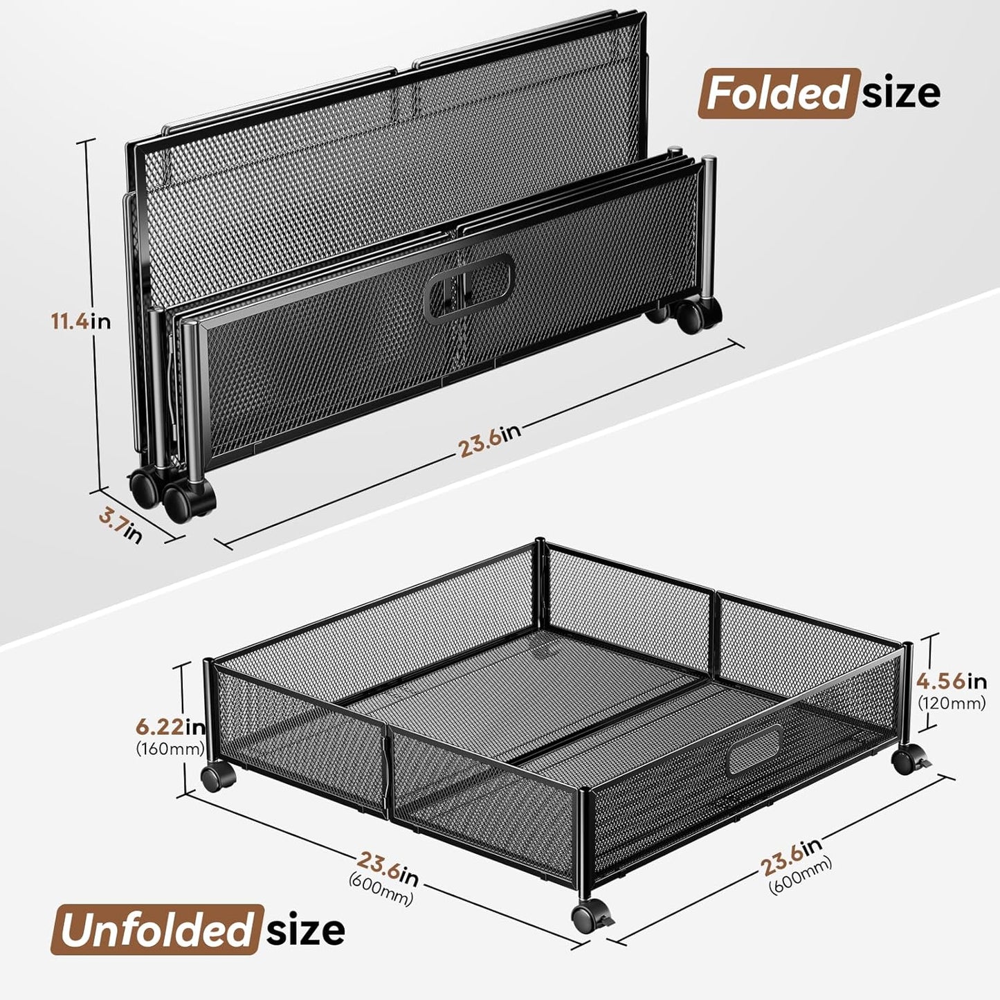 PHINOX Under Bed Storage Containers with Wheels - Shoe Storage Organizer Drawer, Tool-free Assembly Metal Underbed Storage for Bedroom Clothes, Shoes, Blankets - 2Pack