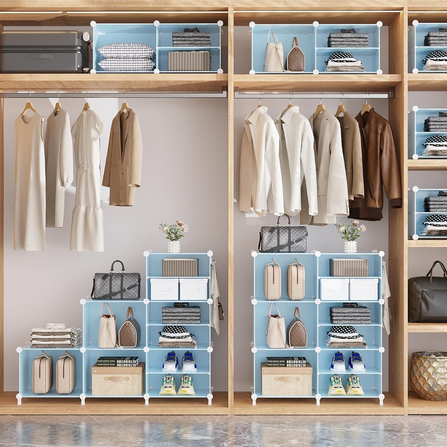 AWTATOS Closet Organizer 8 Cube Storage Shelves Closet Storage Clothes Organizers Stackable Cubby Shelving for Closet Bedroom Living Room Blue