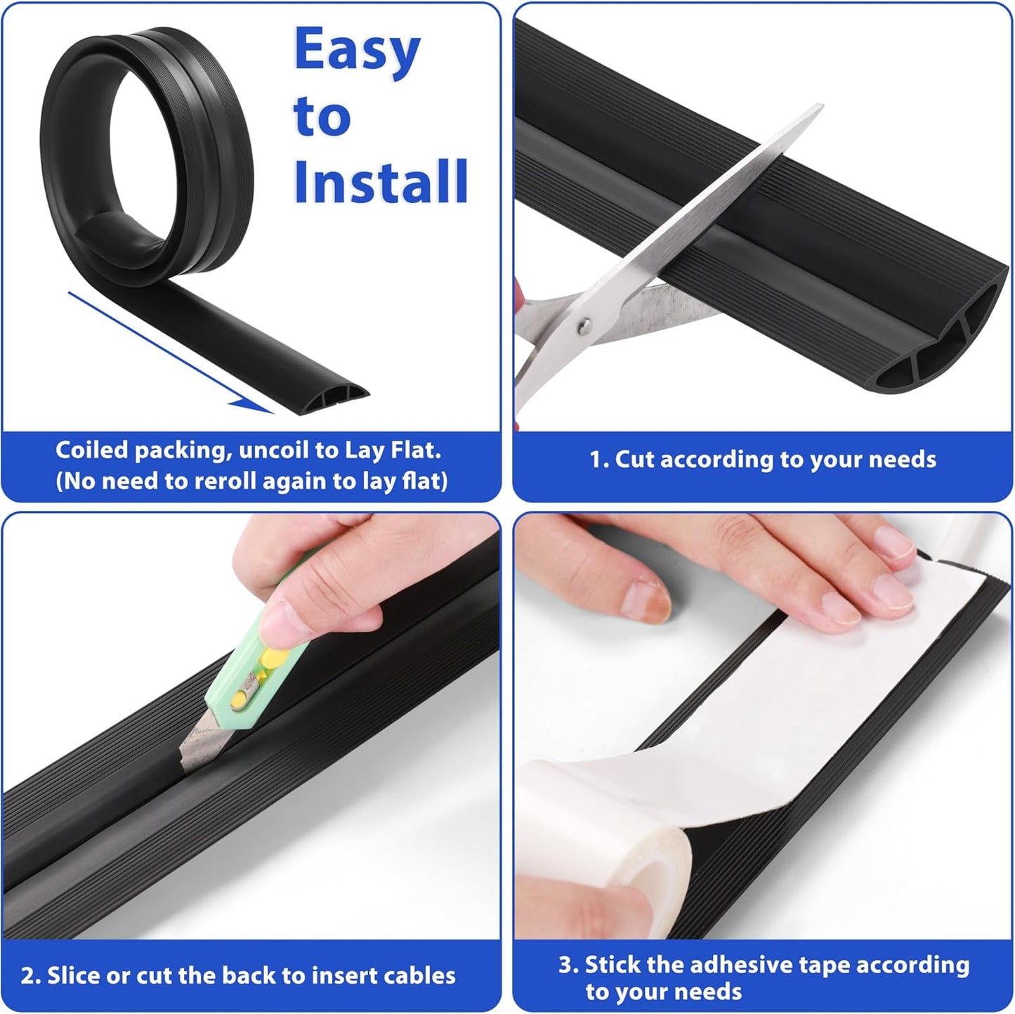 Floor Cord Cover 6ft, Cord Hider Floor Hide Extension Cords, Floor Cable Management Prevent Cable Trips, Floor Cable Cover Wire Covers for Cords, Cable Protector Cord Cavity W0.6in x H0.32in Gray