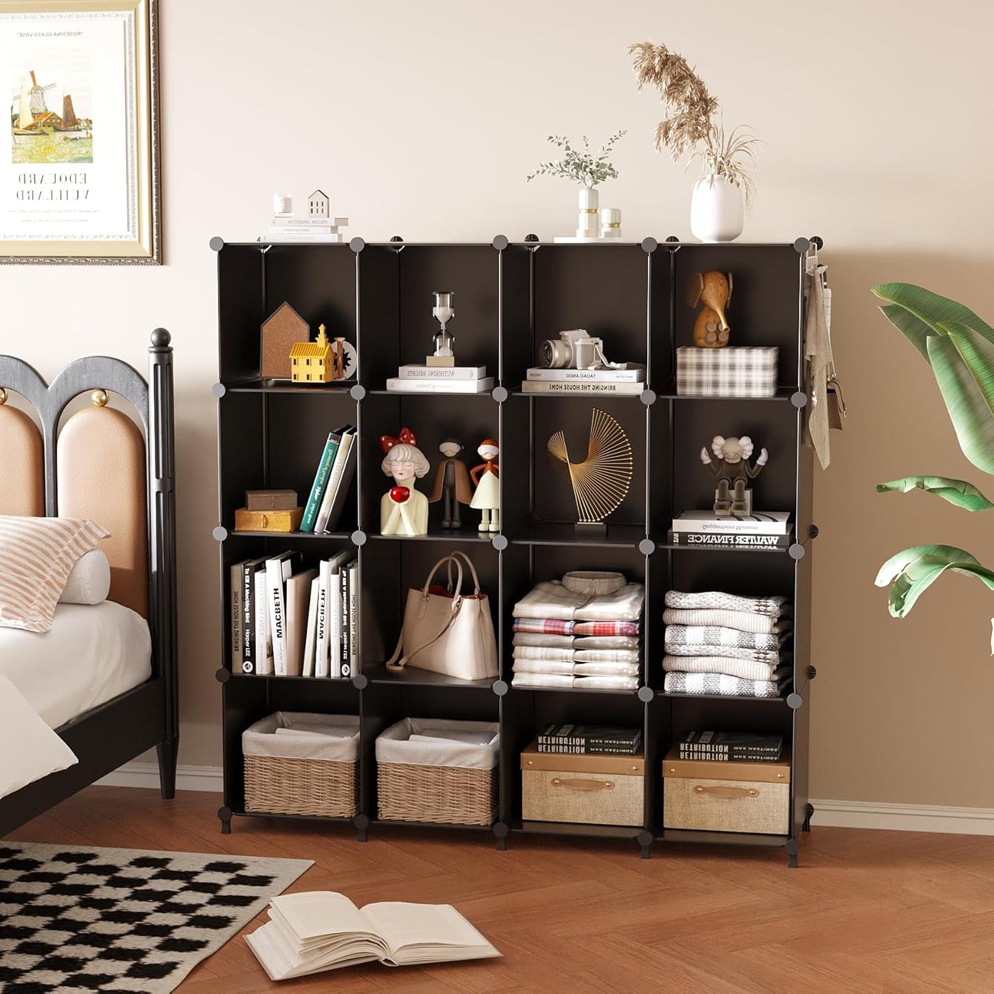 AWTATOS Cube Storage Organizer, 16 Cube Closet Organizer, Stackable Storage Cube Shelves, DIY Portable Closet Clothes Organizer Shelving for Bedroom, Closet, Wardrobe, Bathroom, Black