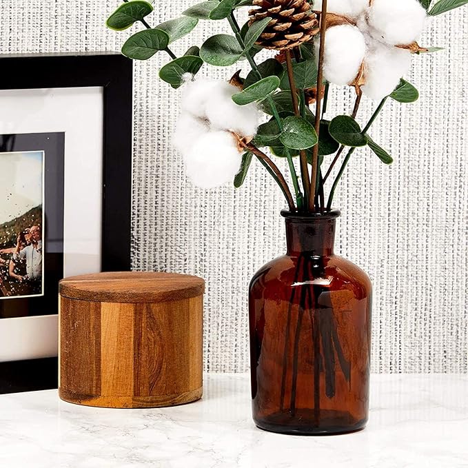 Farmlyn Creek 6 Pack Small Glass Vases for Centerpieces, Amber 7.5 oz Propagation Jars for Flowers, Table Centerpieces, Apothecary, Home Decor (2.8 x 5 in)