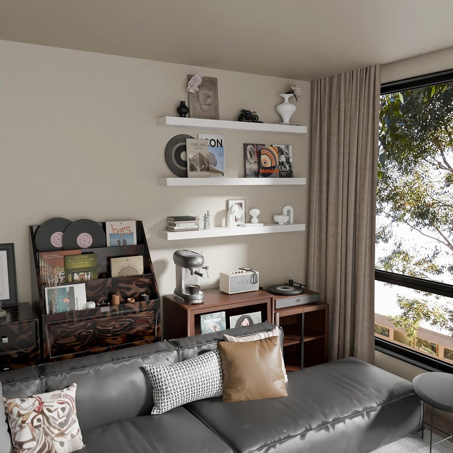 Floating Shelves for Wall, 48 Inch Extra Long White Wall Shelves, Set of 3, Hanging Invisible Brackets Floating Shelves for Living Room,Bedroom,and Kitchen