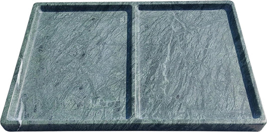 11.81"x7.87" Marble Decorative Tray with 2 Compartments – Catchall Organizer for Jewelry, Soap, Cosmetics – Polished Green Stone Vanity Tray for Bathroom, Dresser, Entryway, Office Decor