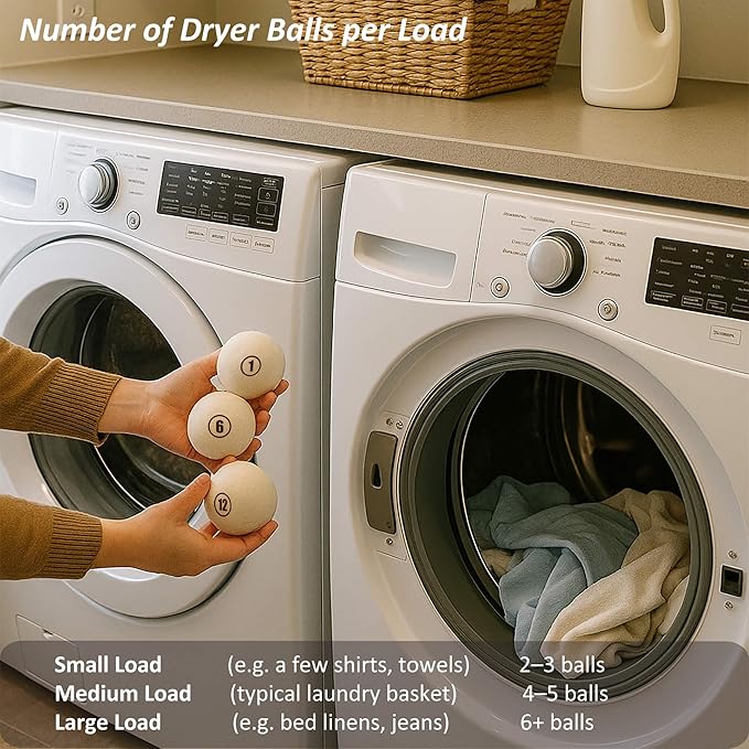 Wool Dryer Balls Laundry, L(2.3") 6 Pack, Premium Fabric Softener Ball, Reusable, Anti Static, Chemical Free Natural Wool Balls for Dryer, Laundry Dryer Balls – 100% New Zealand Wool