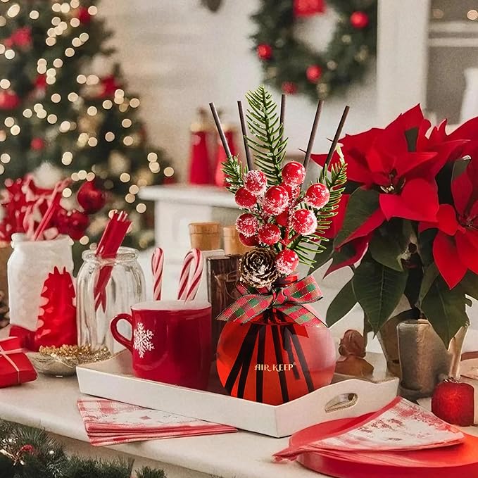 Airkeep Christmas Reed Diffusers Set, 5.07 oz Christmas Spice Scented Diffuser with 8 Sticks,Long Lasting Home Fragrance for Long Days, Perfect for Bathroom, Shelf Decor, Air Fresheners