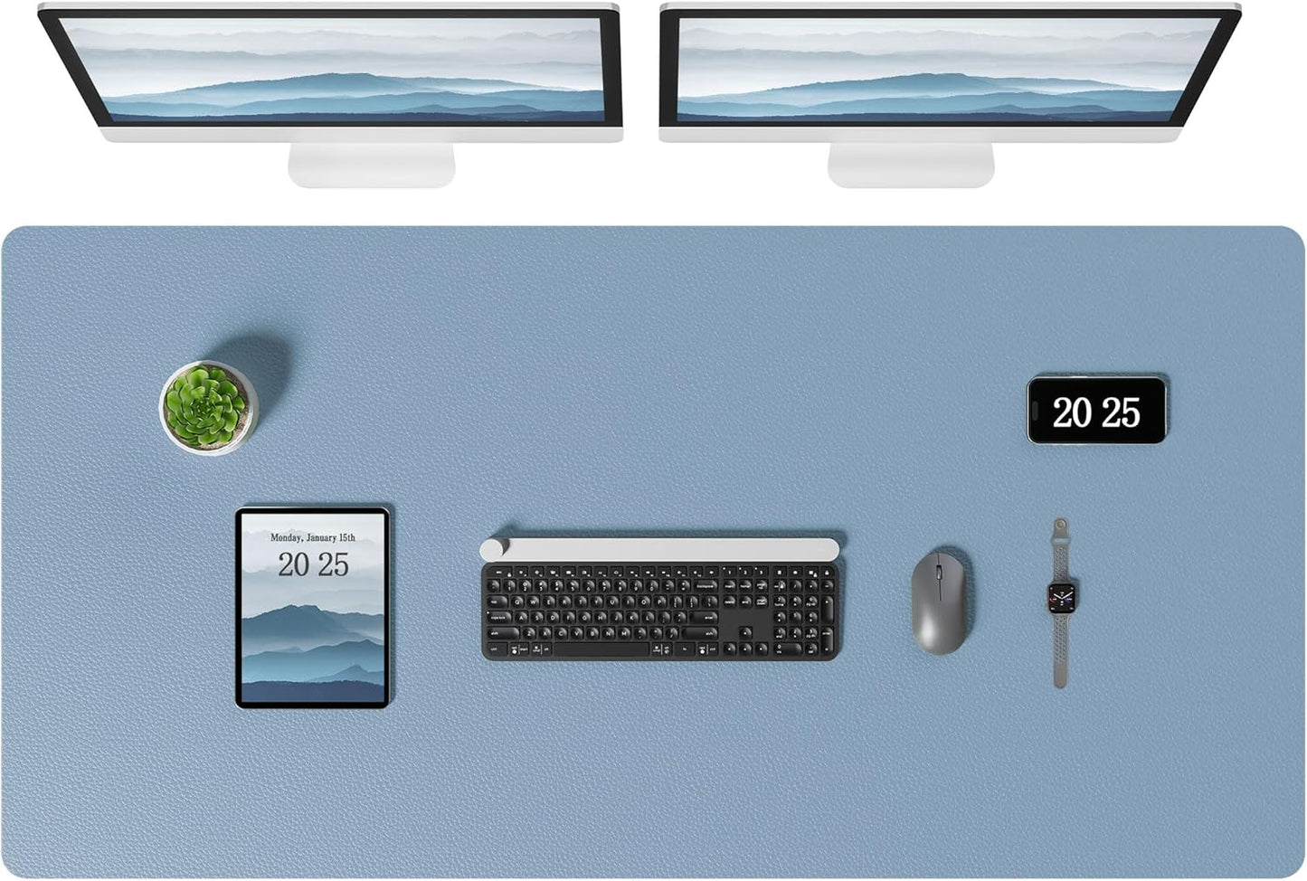 Aothia Leather Desk Pad Protector, Office Desk Mat, Large Mouse Pad, Laptop Desk Pad, Non-Slip PU Leather Desk Blotter, Waterproof Desk Writing Pad for Office and Home (Denim Blue, 47" x 24")