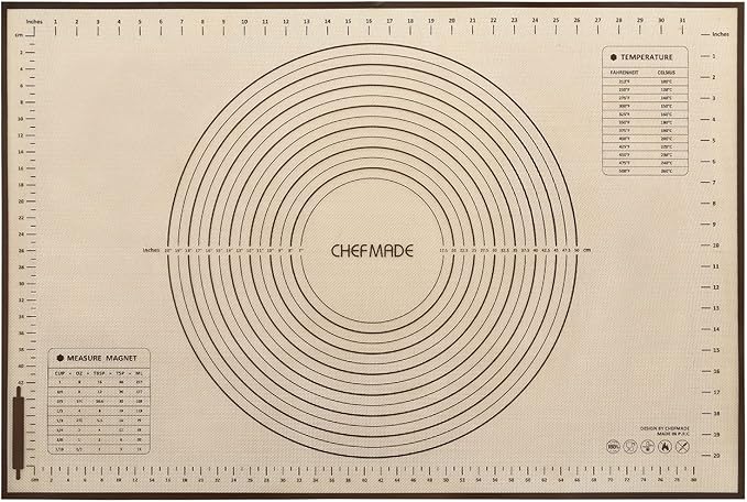 CHEFMADE Silicone Baking Mat, 36" x 24" Extra Thick Large Non-Stick Sheet Mat with Measurement | Non-Slip Reusable Food Grade Flexible Dishwasher Safe｜Making,Cookies,Macarons,Bread,Pastry and Pizza