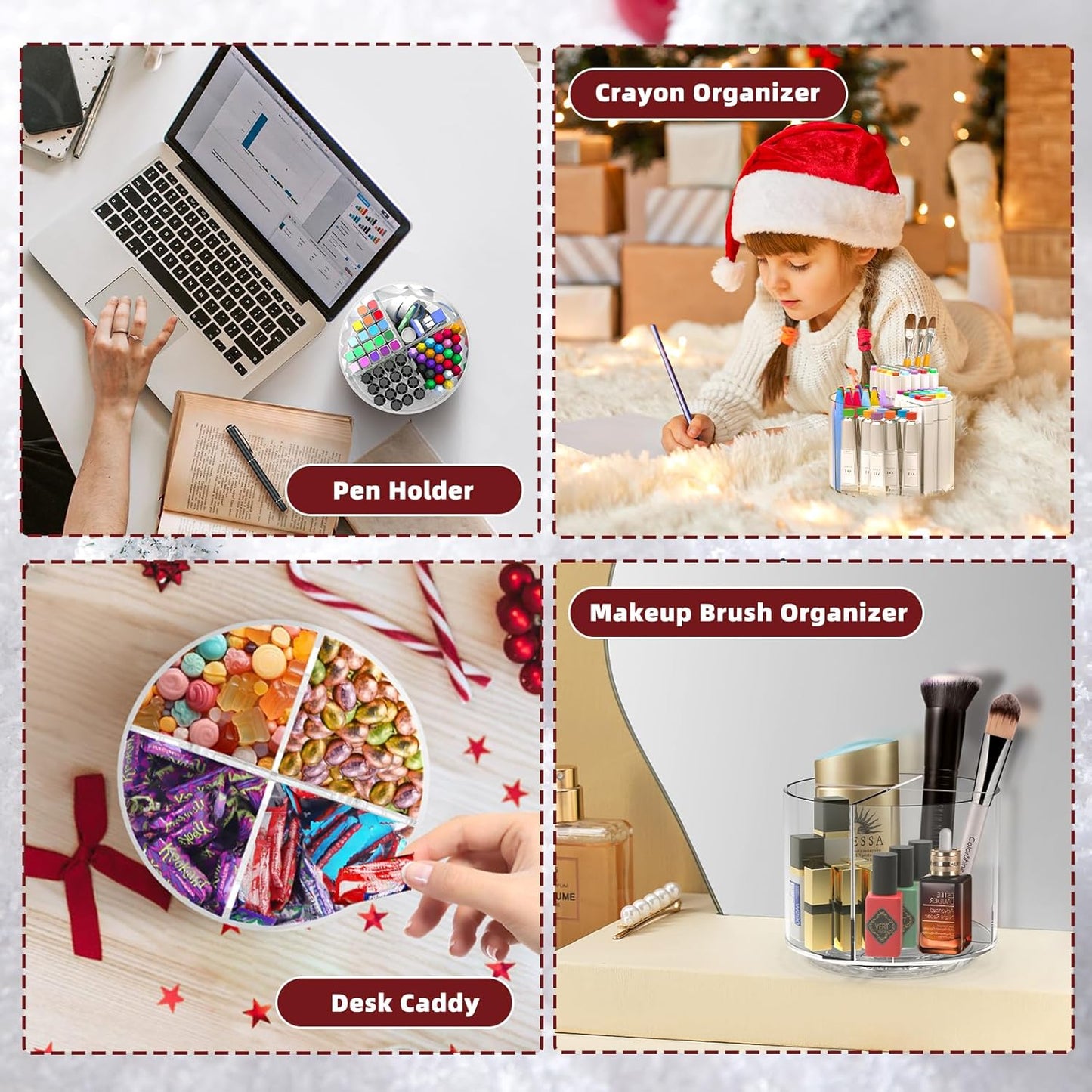 Absonic Pencil Holder for Kids, 360 Rotating Pen Holder for Desk Organizer and Storage, 4 Compartments Art Supply Marker Organizer, Pen Organizer Pencil Holder