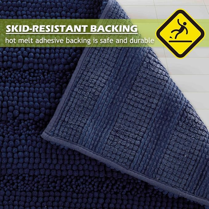 KGORGE Bathroom Rugs Mats - Water Absorbent Bath Mat Non-Slip Extra Soft Thick Shaggy Plush Carpet for Tub Kitchen Toilet Decorations Gifts, Navy Blue, 47 x 24, 1 Piece