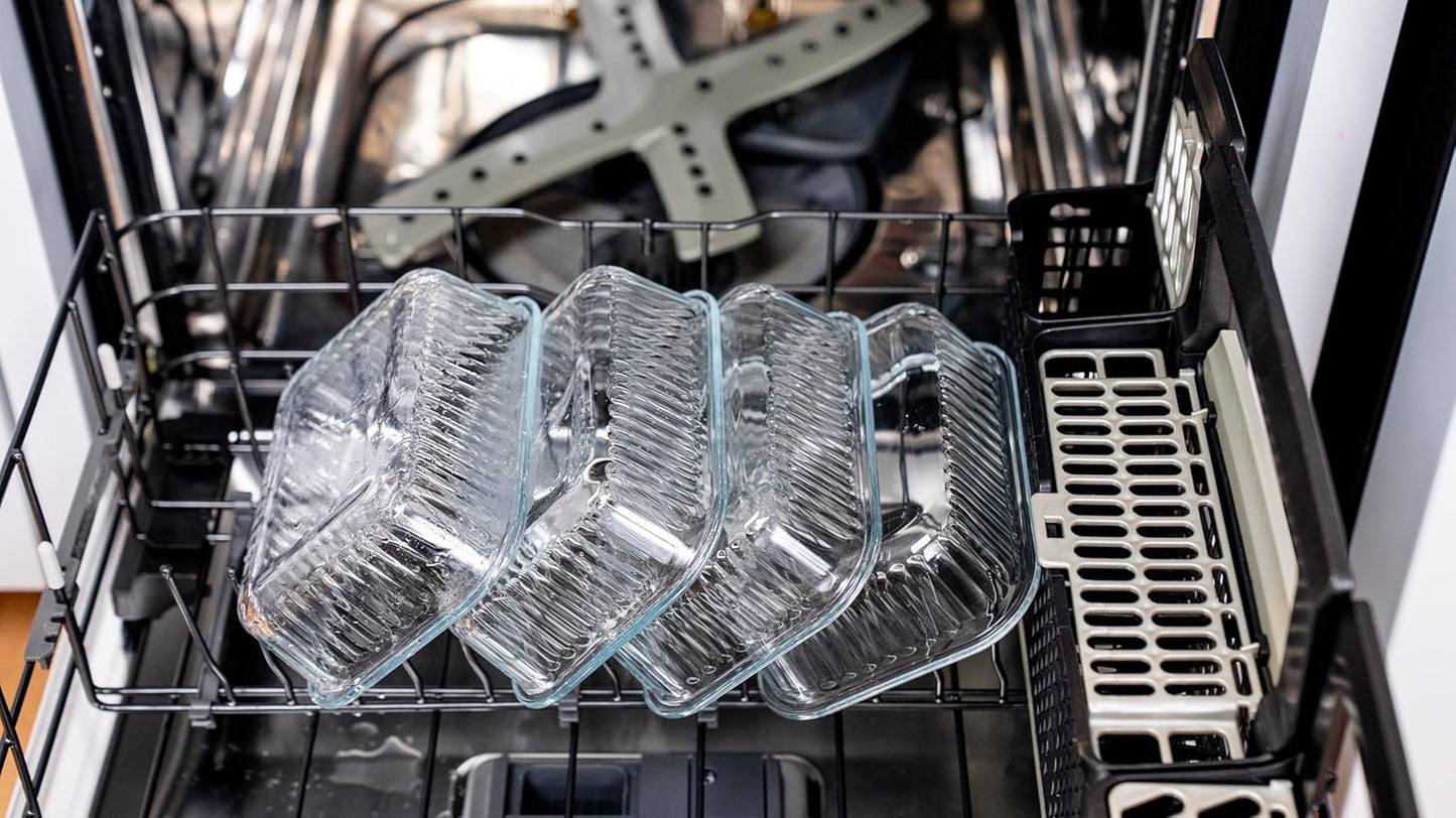 5-Pack 36 oz Sculpted Glass Food Storage Containers with Lids - Borosilicate Glass Meal Prep Container - Airtight, Leak-Proof Food Prep Containers, Microwave, Freezer, Oven Safe & BPA Free