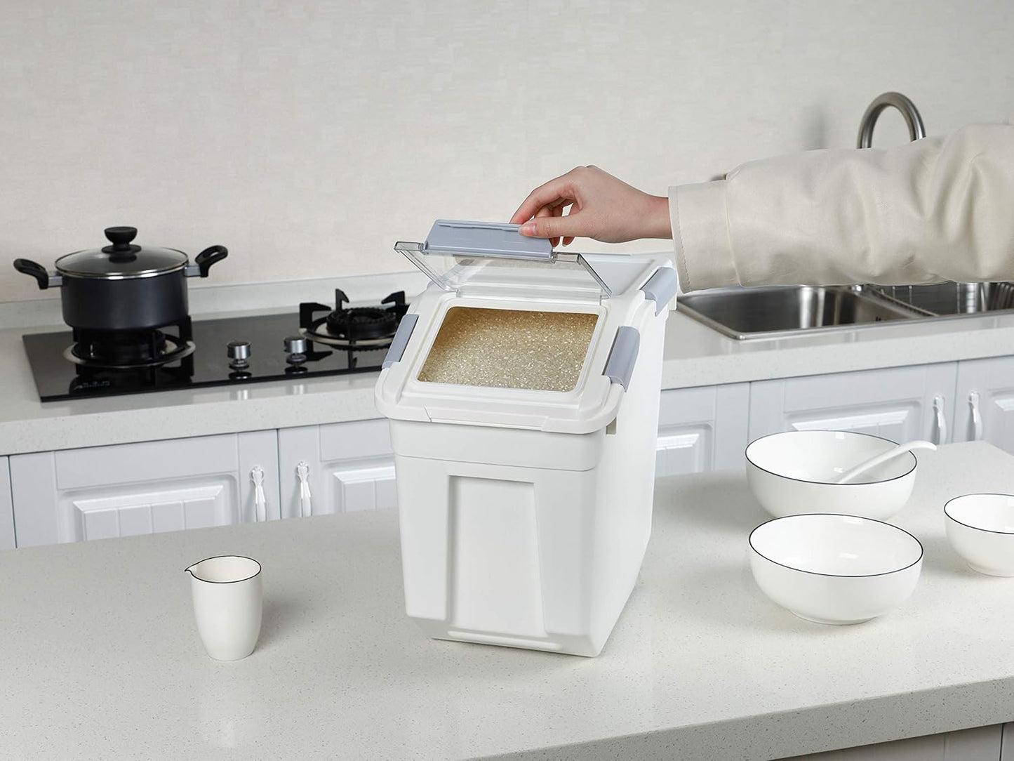 Rice Storage Container 25 lb (15 Liters) with Wheels Seal Locking Lid PP (Pack-2)