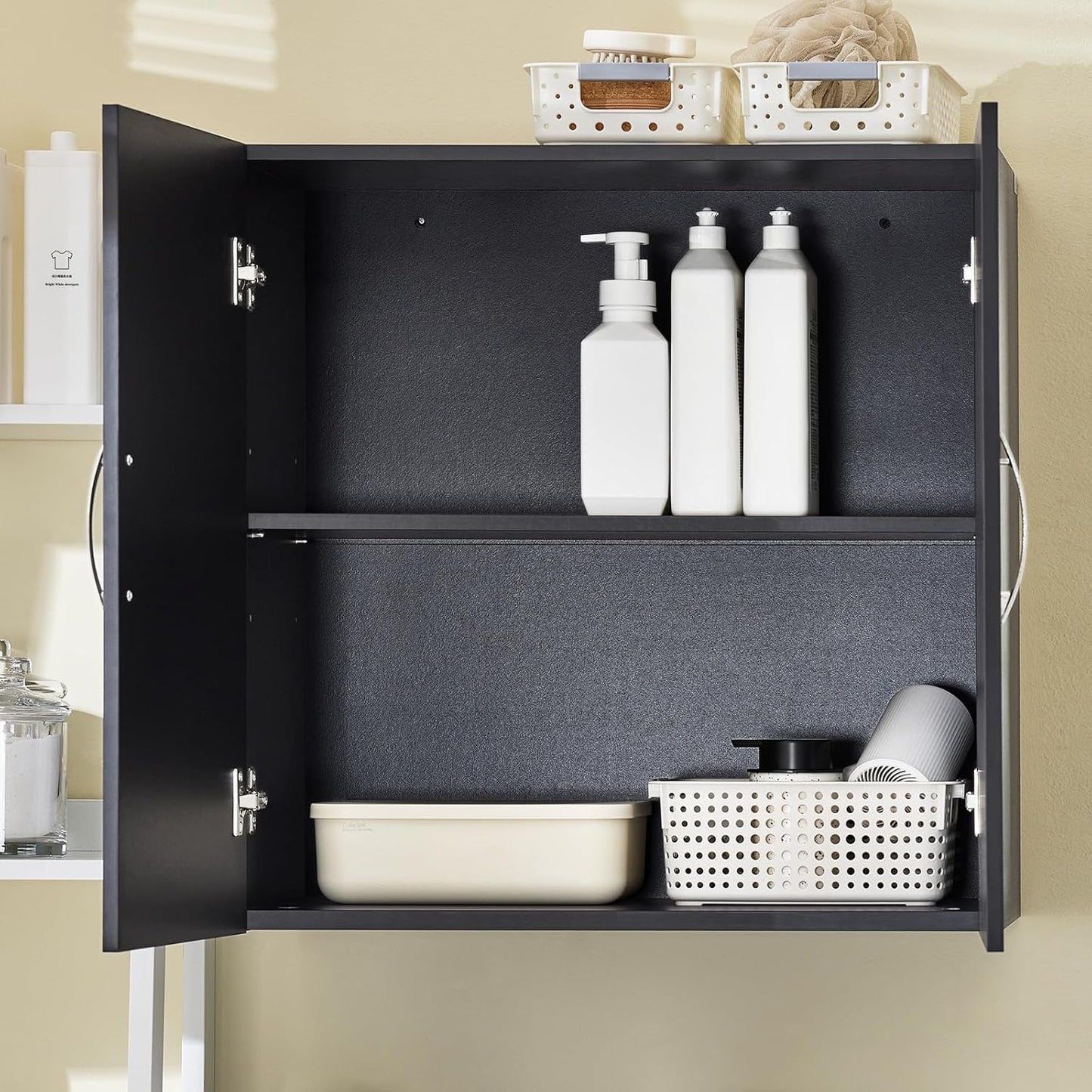 SoBuy Wall Cabinet Laundry Room Kitchen, Over Toilet Storage Cabinet, Medicine Cabinet with Shelf for Bathroom Garage Hallway Entryway, Black BZR200-SCH