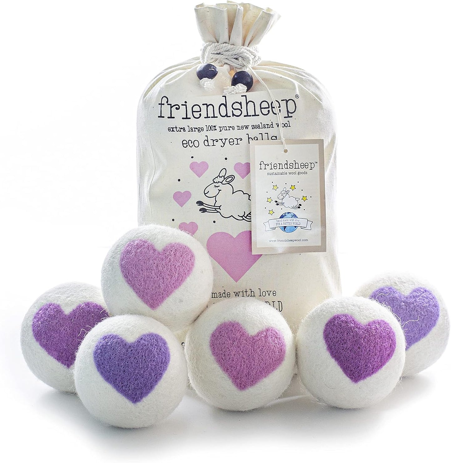 Friendsheep Wool Dryer Balls, Organic Reusable Fabric Softener Alternative for Laundry, Handmade, Fair Trade, Hypoallergenic, Eco-Friendly, Plastic-Free (6 Pack XL – Lovely Day)