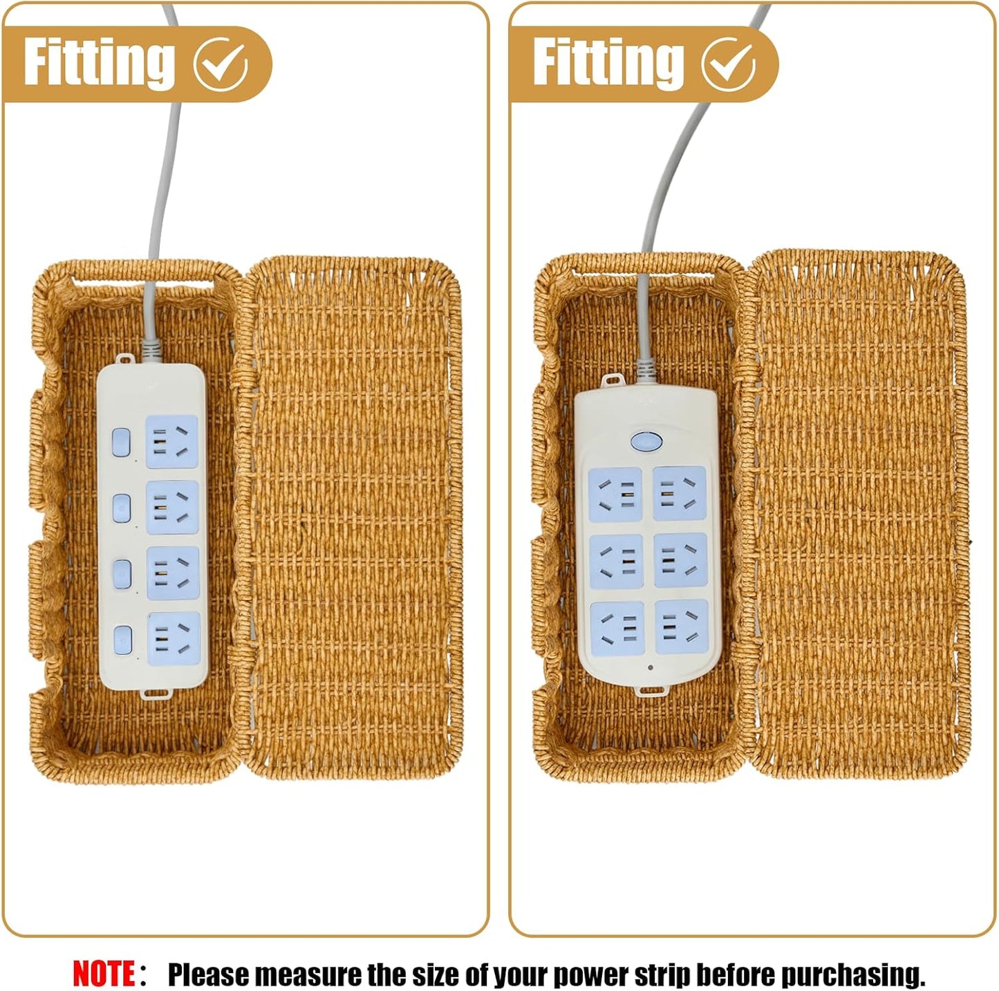 Handmade Cable Management Box,Imitation Rattan Cord Organizer with Lid,Extra 3 Open Slots Cord Hider for TV Wires Computer Router USB Hub,Cable Organizer Box to Hide Cords and Power Strips