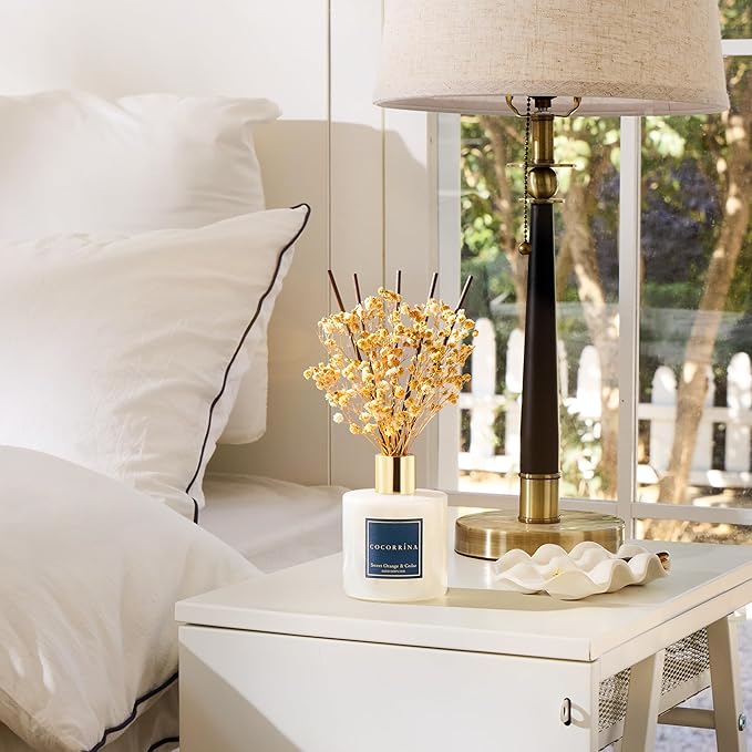 COCORRÍNA Reed Diffuser - Sweet Orange & Cedar 6.7 Fl.oz Reed Diffuser Set with Sticks & Preserved Baby's Breath, Reed Diffuser for Home Bathroom Shelf Decor