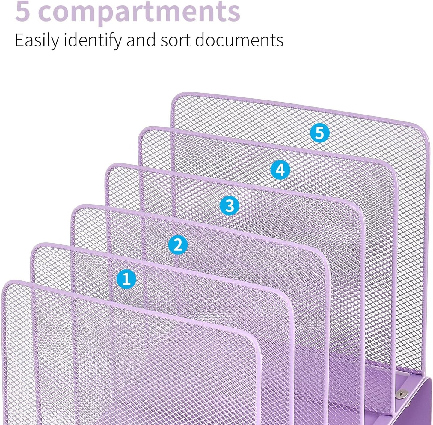 File Organizer for Desk, Desk Organizer with 5-Section Vertical File Rack, File Folder Organizer (Purple)