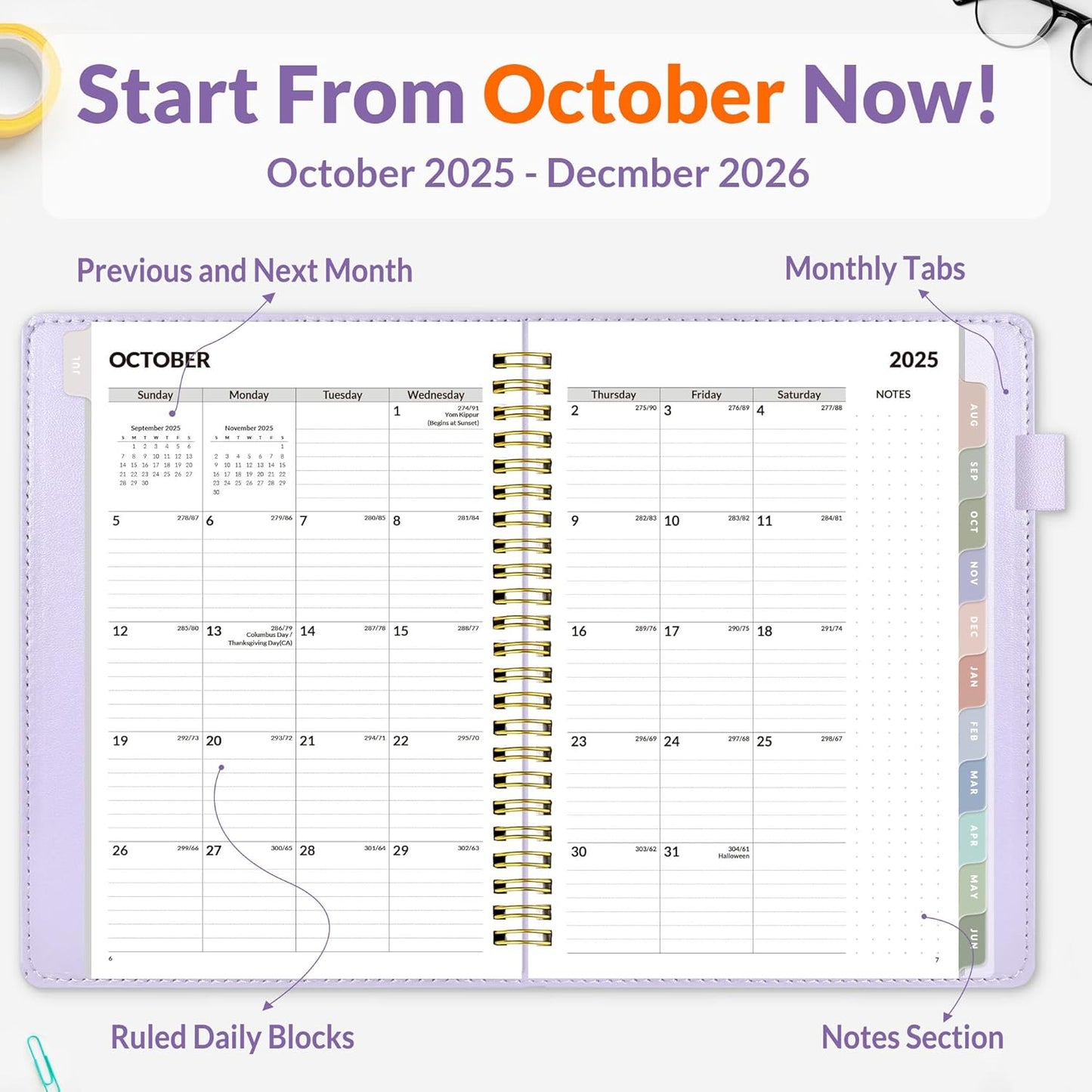 SUNEE 2026 Weekly & Monthly Planner 6.4"x8.5"- 12 Month (January 2026 - December 2026), Vegan Leather Cover, Pocket, Bookmark, Notes, Monthly Tab, Purple