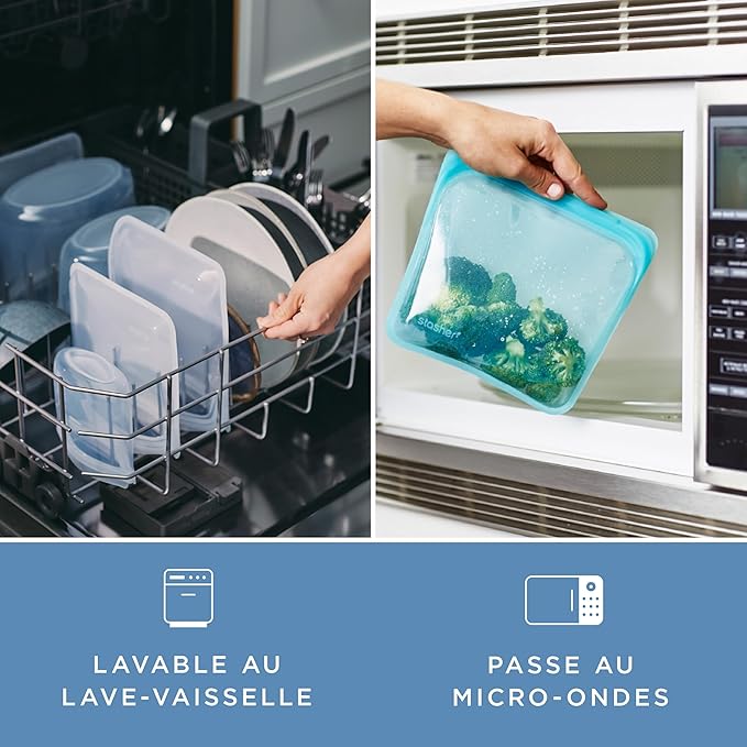 Stasher Premium Silicone Reusable Food Storage Snack Bag, Clear, Microwave, Sous Vide, Dishwasher, Oven and Freezer Safe, BPA Free, Leak-free, Eco-friendly, 12 Oz