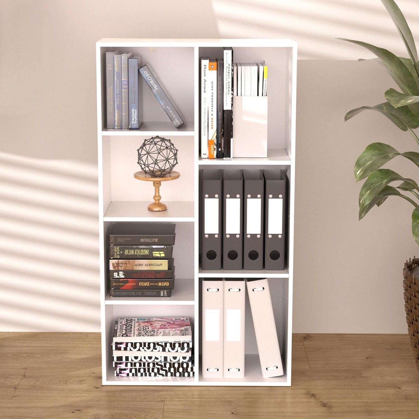 VAFHYLISS Cube Bookshelf, White Wooden Cube Storage Organizer, Freestanding Book Shelf, Cubby Shelf, Perfect Shelves for Bedroom, Kids Room, Closet, Classroom & Office (7-Cube)