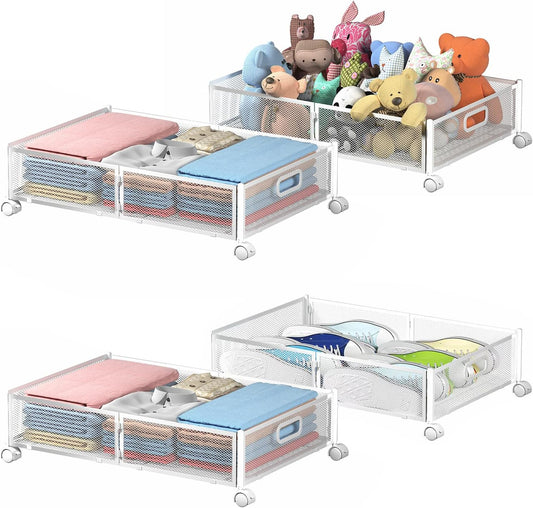 Under Bed Storage Containers, Under Bed Shoe Storage With Wheels, Foldable Bedroom Storage Organization with Handles, Under Bed Storage Bins Drawer For Clothes, Blankets And Shoes, Bedding