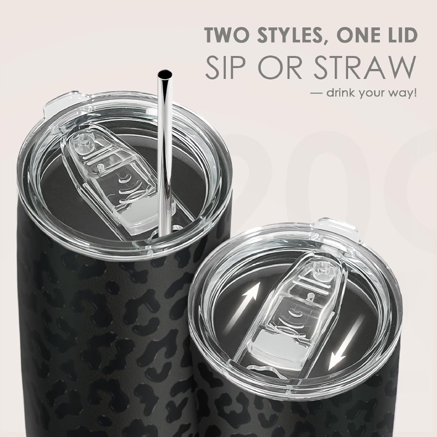 SANDJEST Leopard Print Tumbler 20oz Stainless Steel Insulated, Black Leopard Travel Coffee Cup, Bow Gifts for Women Girls Teen, Birthday Christmas