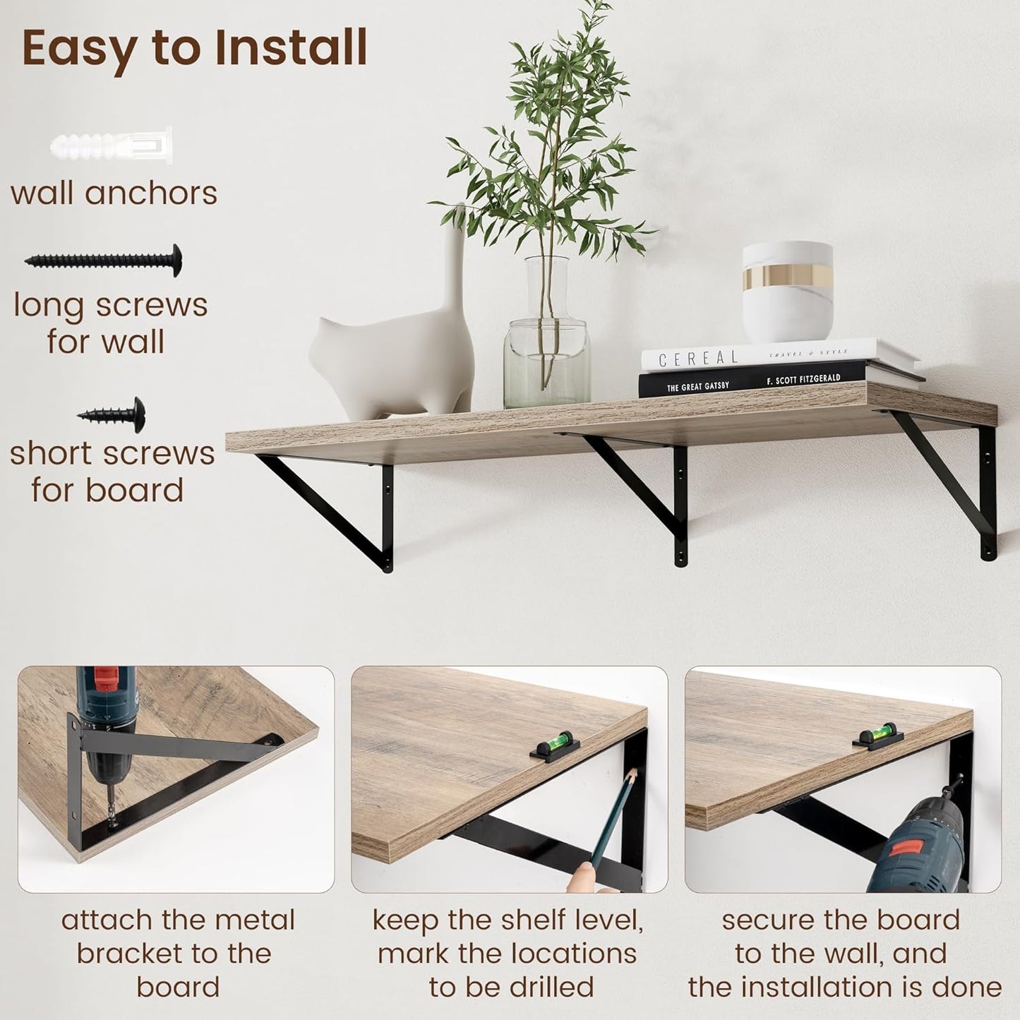 Axeman 12 Inch Deep Floating Shelves for Wall - 36 Inch Wide x 12 Inch Deep Wall Shelves Set of 2 - Rustic Grey Wood Floating Shelves for Living Room